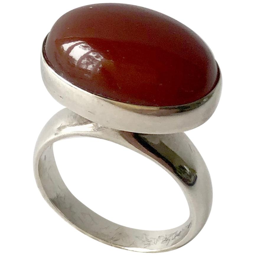 Rare Nanna Ditzel for Georg Jensen Sterling Silver Carnelian Danish Modern Ring