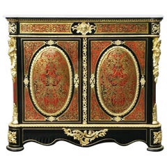 Rare Napoleon III Boulle Buffet Cabinet in Red Tortoise Shell and Brass