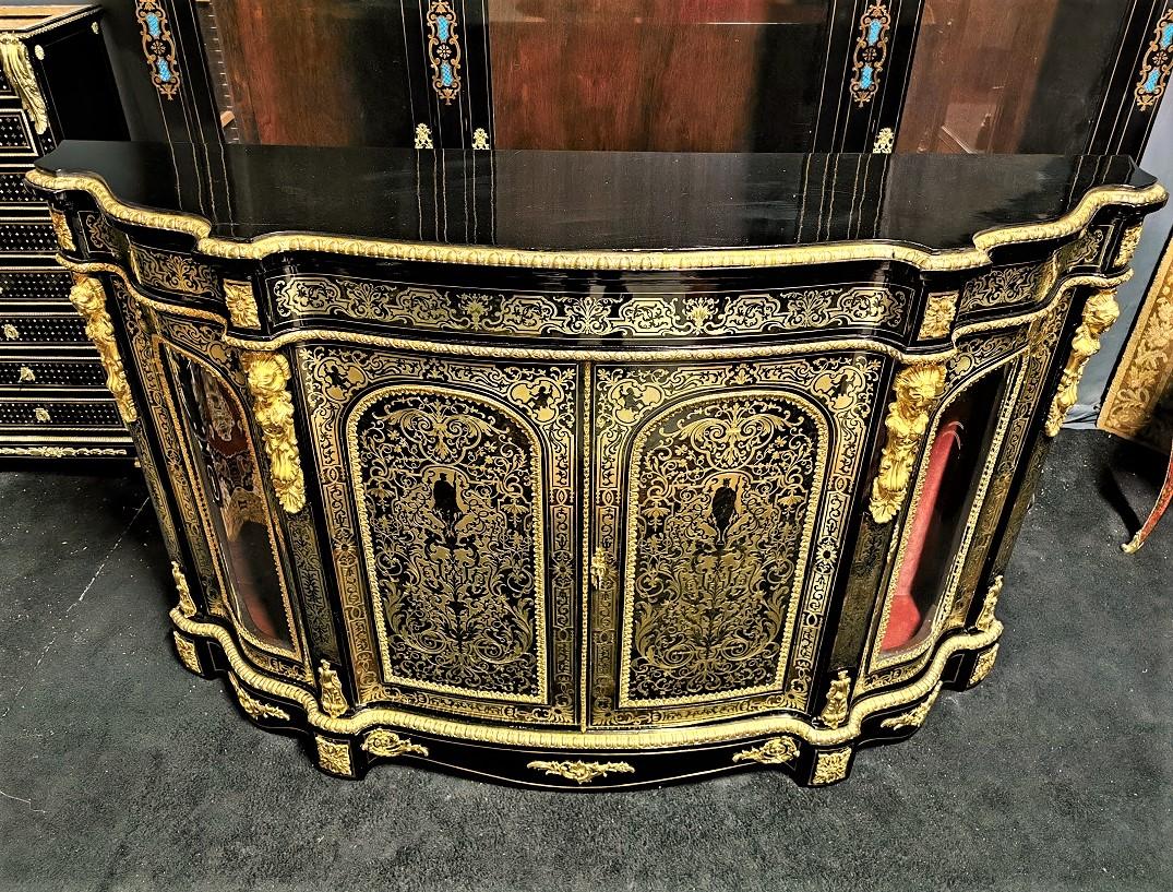 French Rare Napoleon III Boulle Large Sideboard Credenza, France, 1870 For Sale
