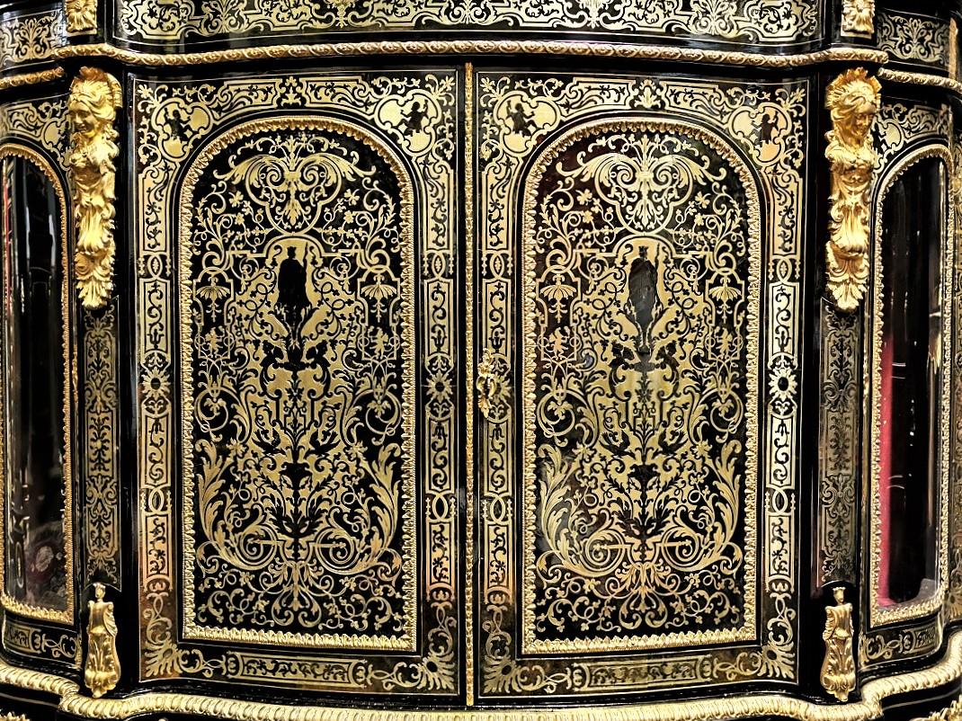 Blackened Rare Napoleon III Boulle Large Sideboard Credenza, France, 1870 For Sale
