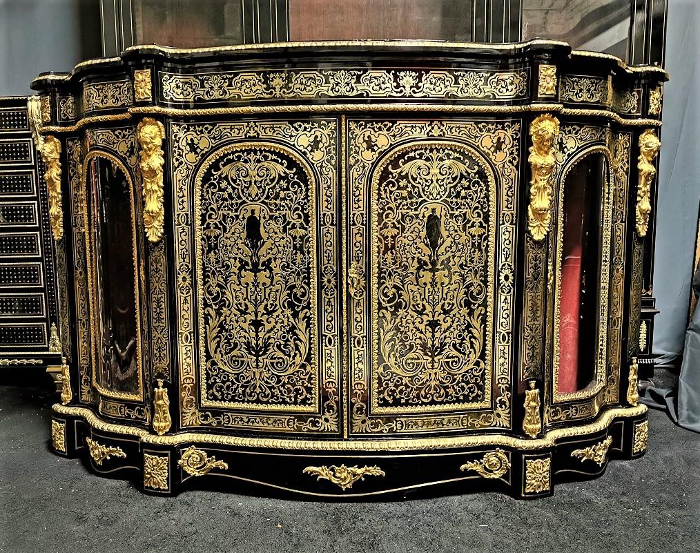 Mid-19th Century Rare Napoleon III Boulle Large Sideboard Credenza, France, 1870 For Sale