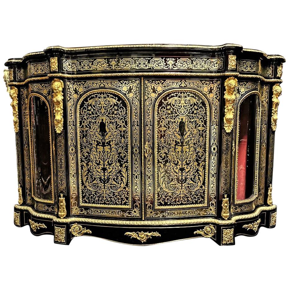 Rare Napoleon III Boulle Large Sideboard Credenza, France, 1870 For Sale
