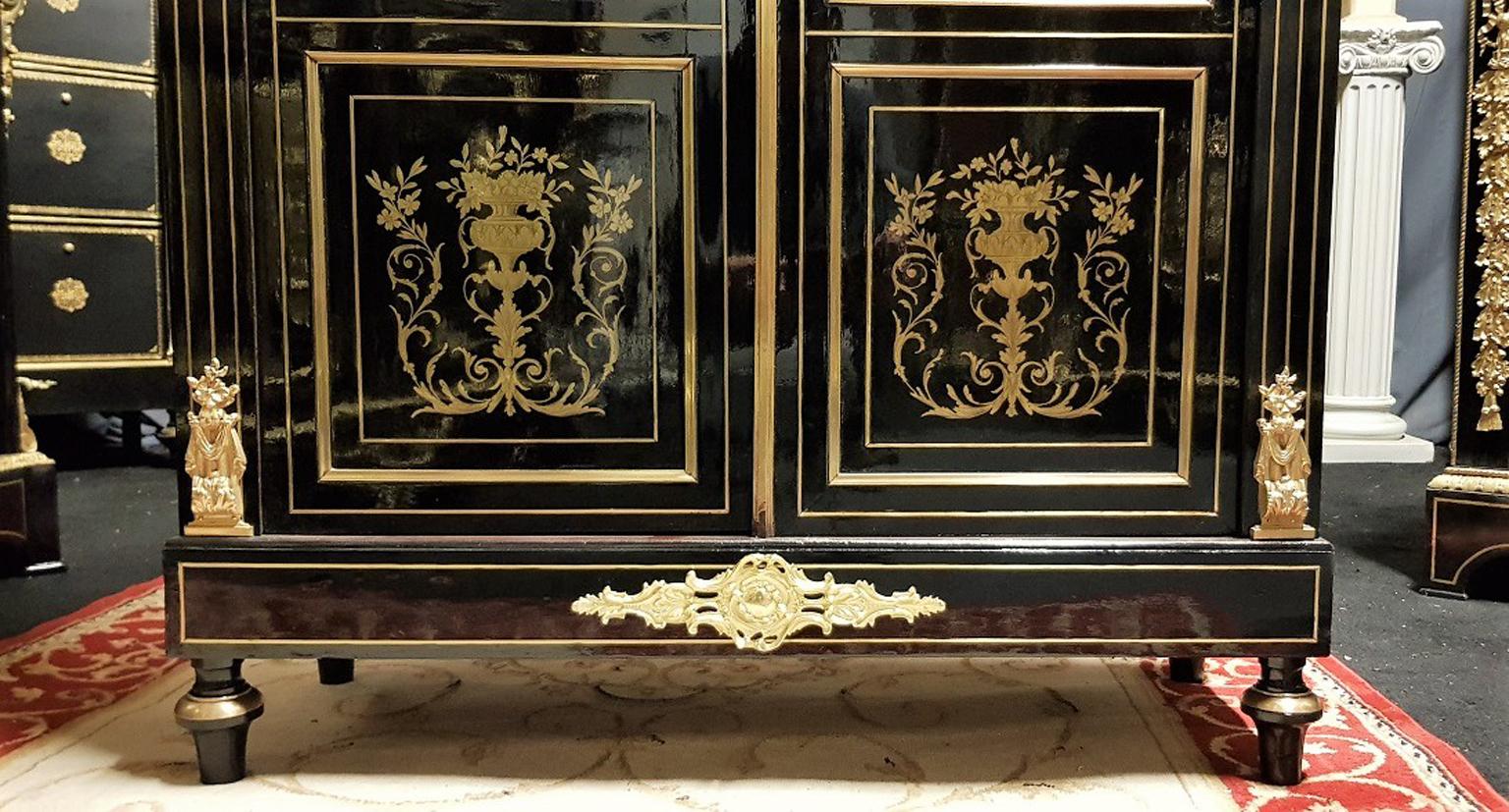 French Rare Napoleon III Boulle Marquetry Vitrine Bookcase, France, 19th Century