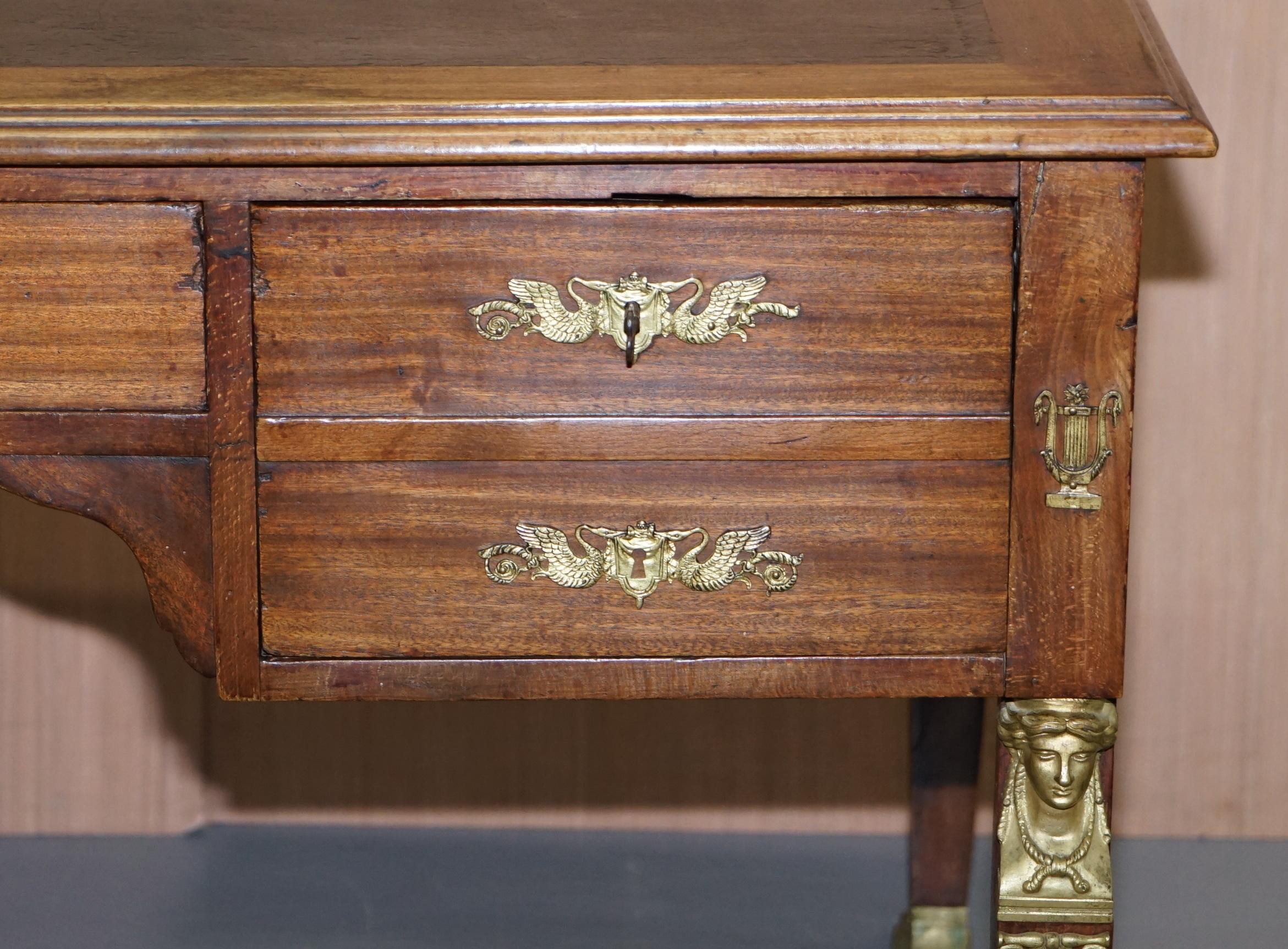 Rare Napoleon III French Empire Bureau De Plat Gilt Bronze Writing Table Desk For Sale 5
