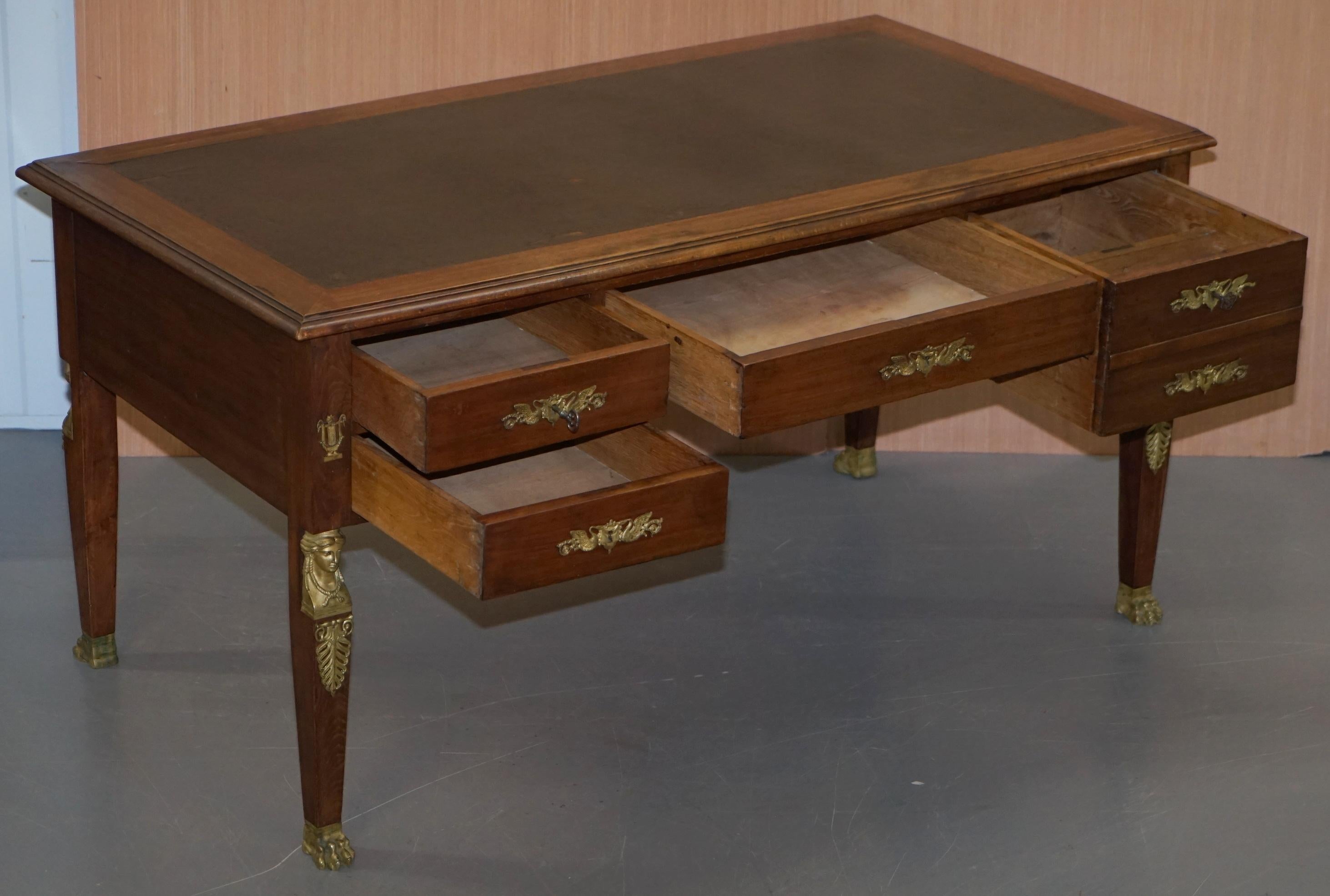 Rare Napoleon III French Empire Bureau De Plat Gilt Bronze Writing Table Desk For Sale 12