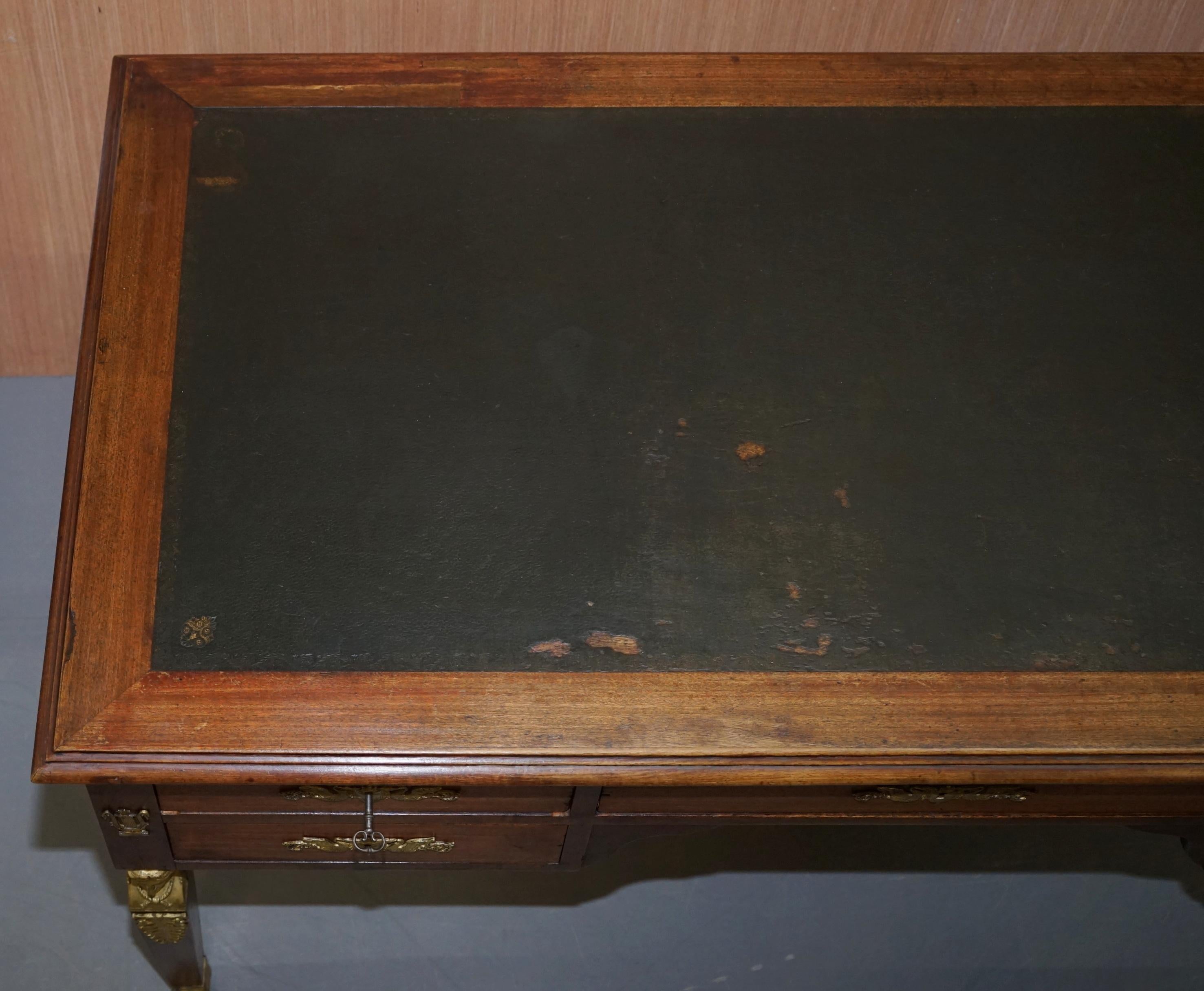 Hand-Crafted Rare Napoleon III French Empire Bureau De Plat Gilt Bronze Writing Table Desk For Sale