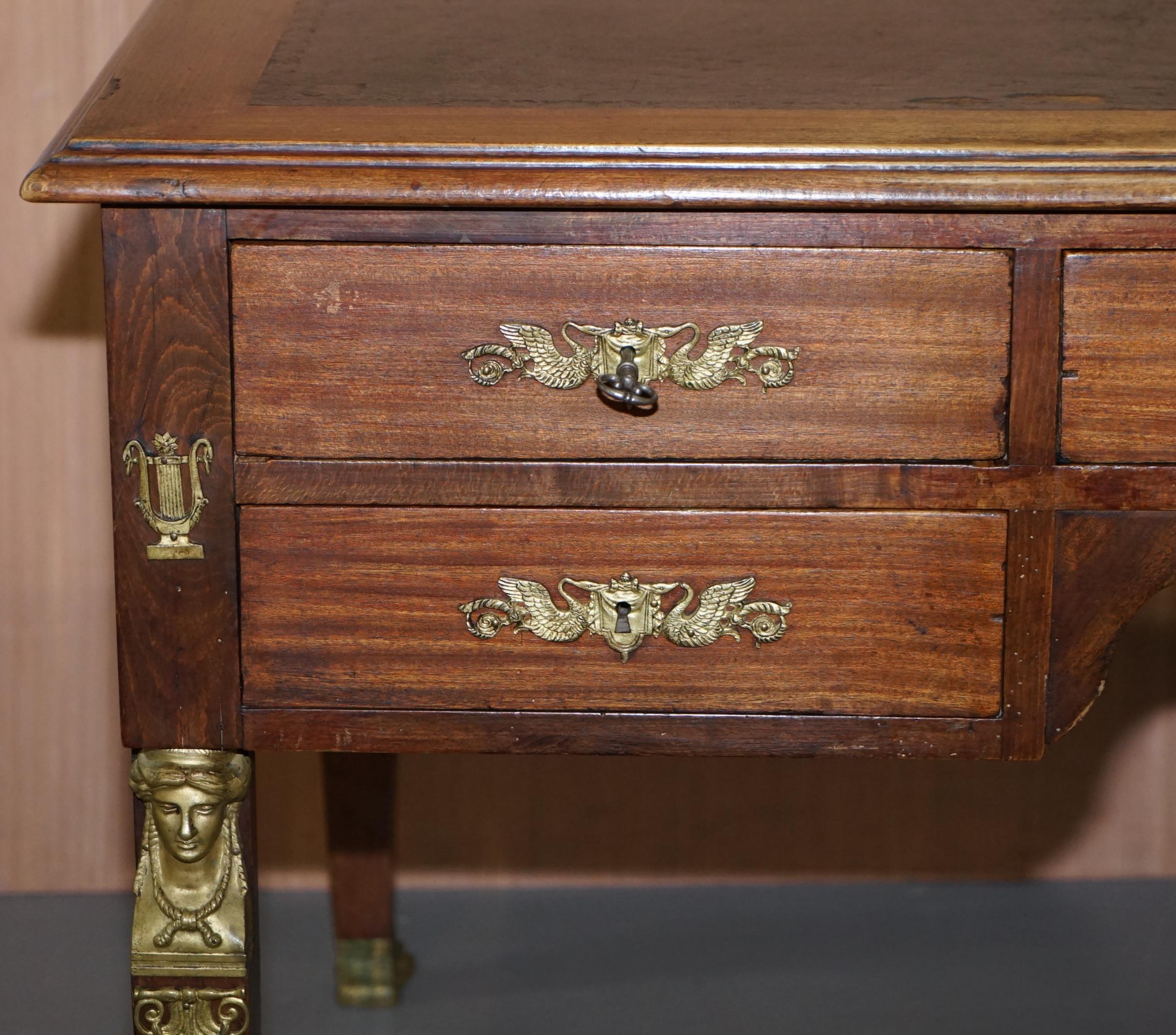 Rare Napoleon III French Empire Bureau De Plat Gilt Bronze Writing Table Desk For Sale 2