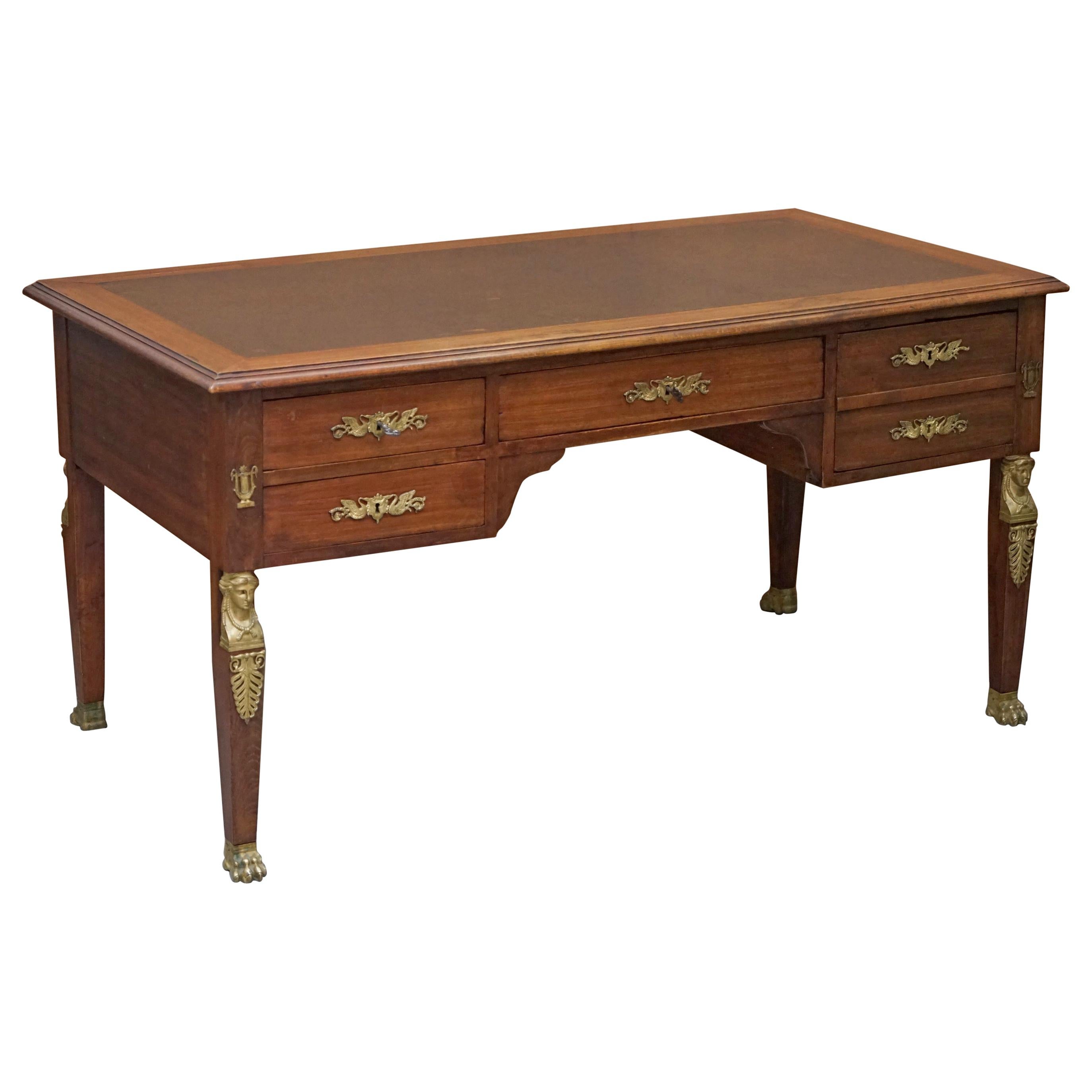 Rare Napoleon III French Empire Bureau De Plat Gilt Bronze Writing Table Desk For Sale