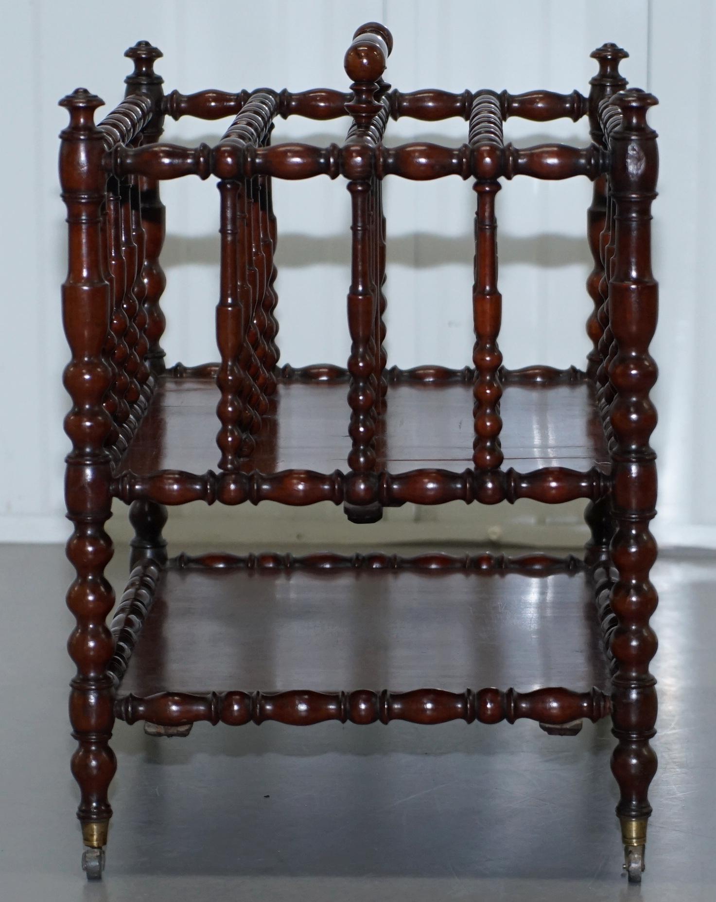 Rare Napoleon III Fruitwood Four Division Canterbury with Bobbin Turned Frame For Sale 3