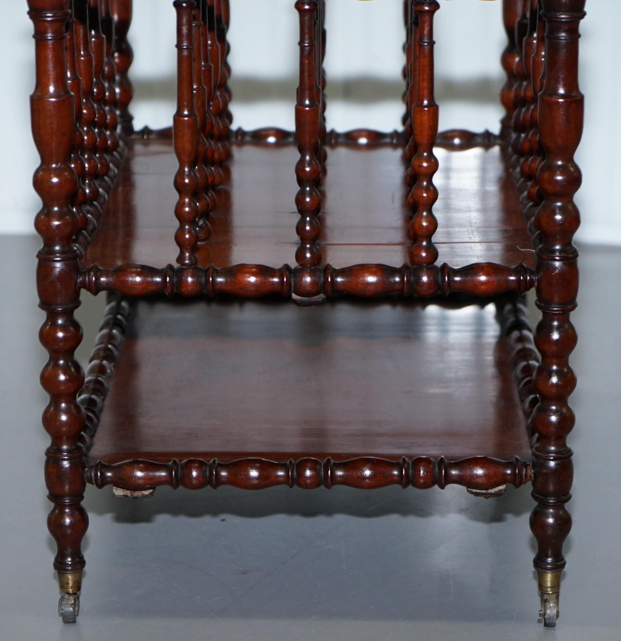 Rare Napoleon III Fruitwood Four Division Canterbury with Bobbin Turned Frame For Sale 4