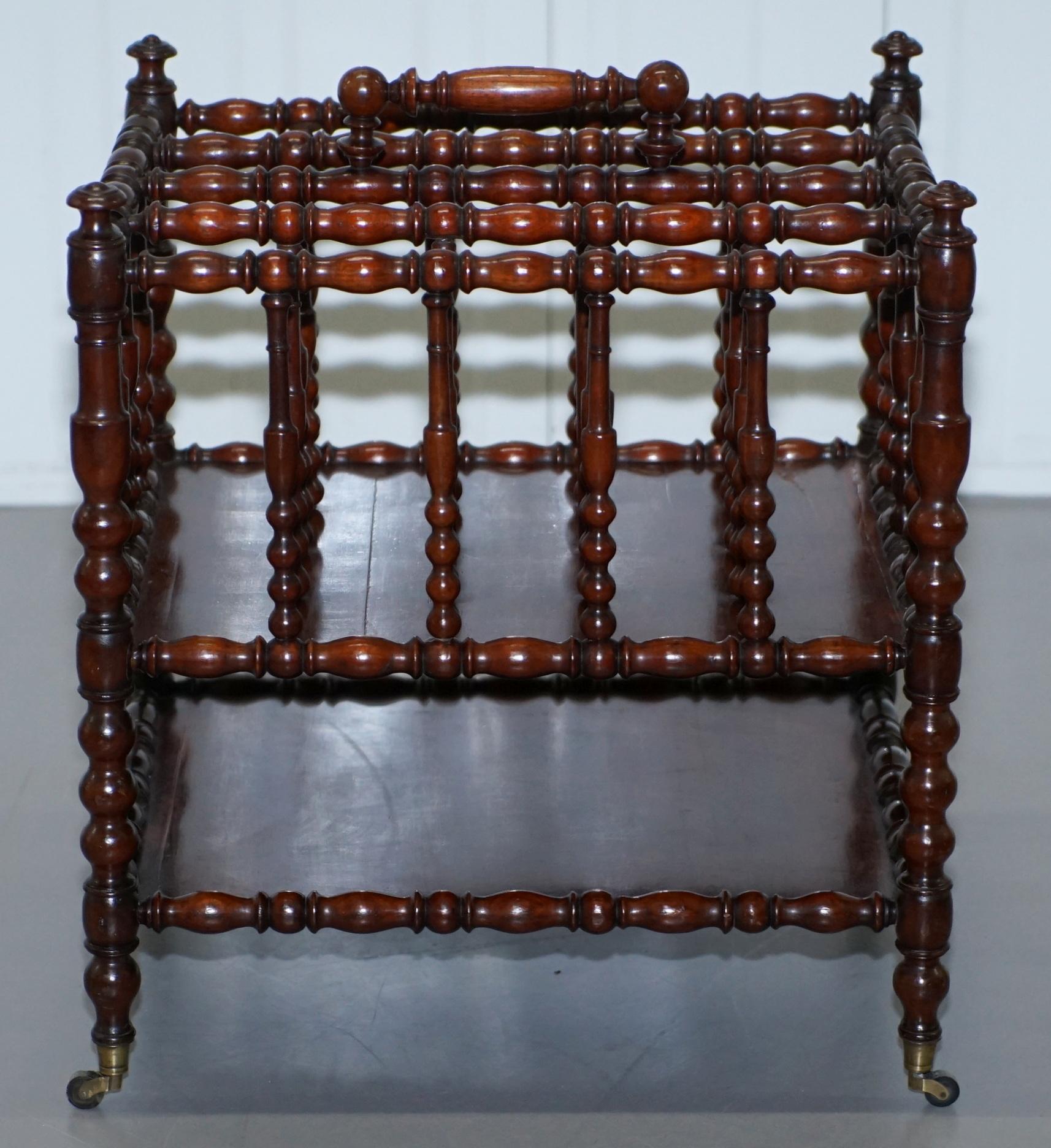 We are delighted to this very rare solid Fruitwood Napoleon III Canterbury music stand with ornate bobbin turning all over and original castors

A good looking rare and valuable piece of furniture, these sell for a small fortune in fully restored