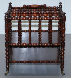 Rare Napoleon III Fruitwood Four Division Canterbury with Bobbin Turned Frame