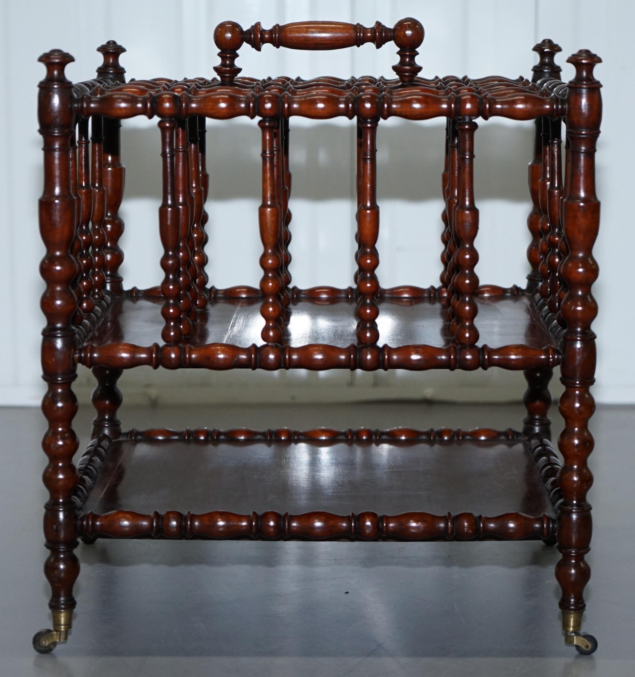 French Rare Napoleon III Fruitwood Four Division Canterbury with Bobbin Turned Frame For Sale