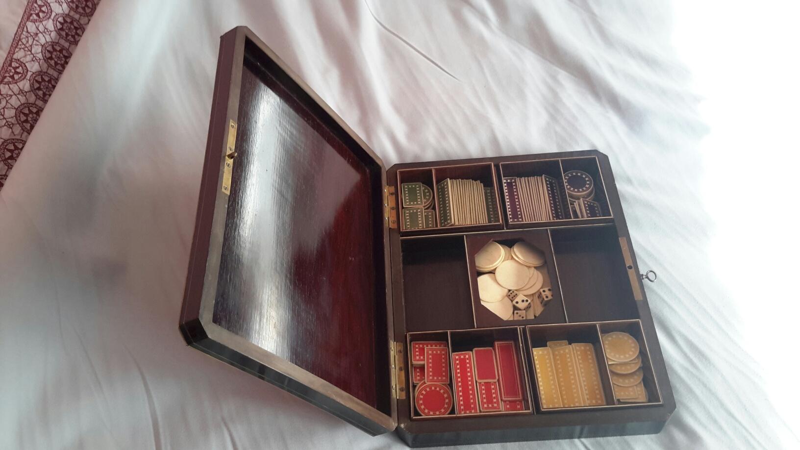 French Rare Napoléon III Game Box in Boulle Style Marquetry, France, 1880s