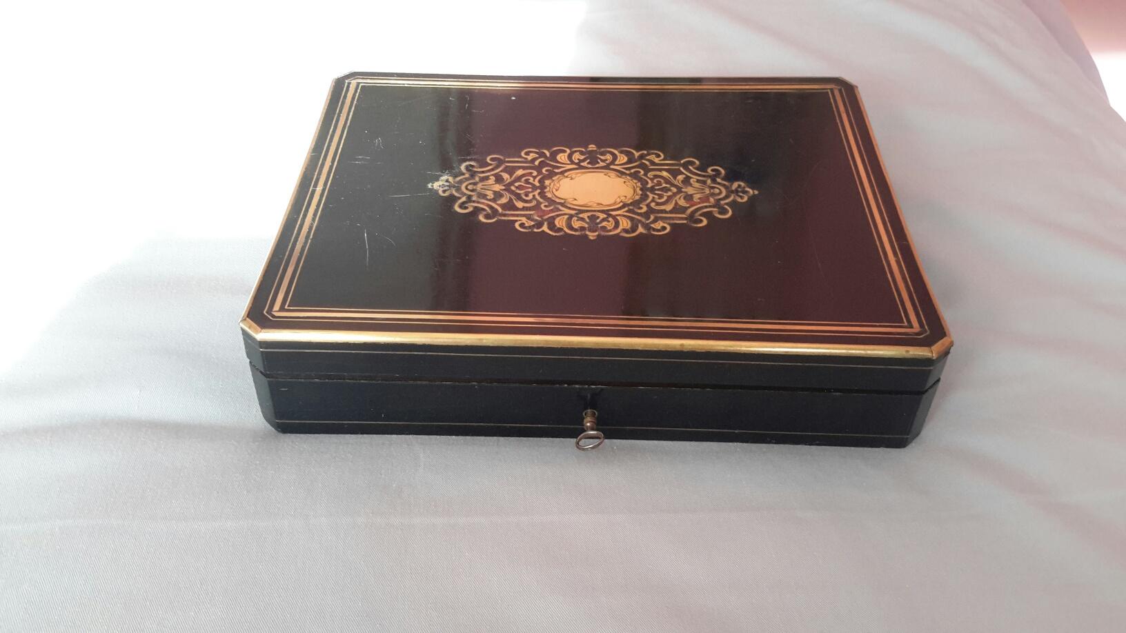 Brass Rare Napoléon III Game Box in Boulle Style Marquetry, France, 1880s