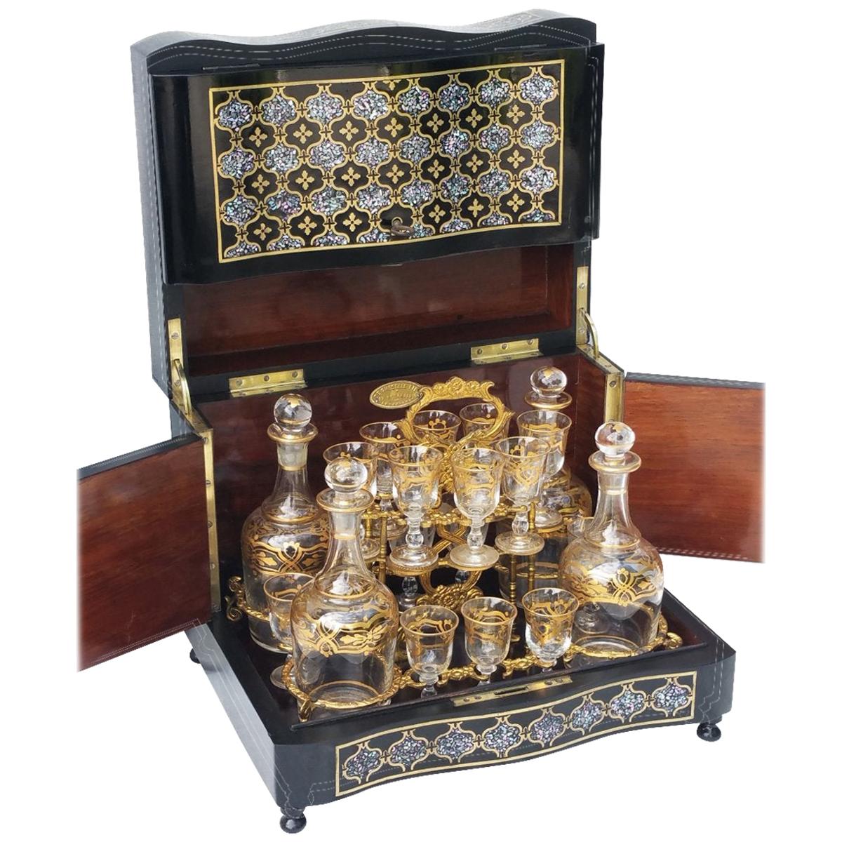 Rare Napoleon III Liquor Cellar Cabinet in Boulle Marquetry France 19th Century