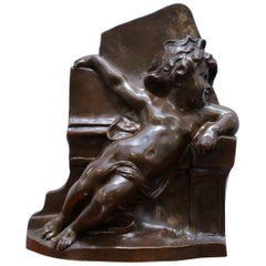 Rare Napoleon III Luca Madrasi Signed Bronze Statue of a Cherub Angel