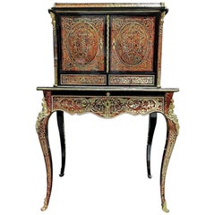 Rare Napoleon III Marquetry Secretary Desk Cabinet, France, 1860