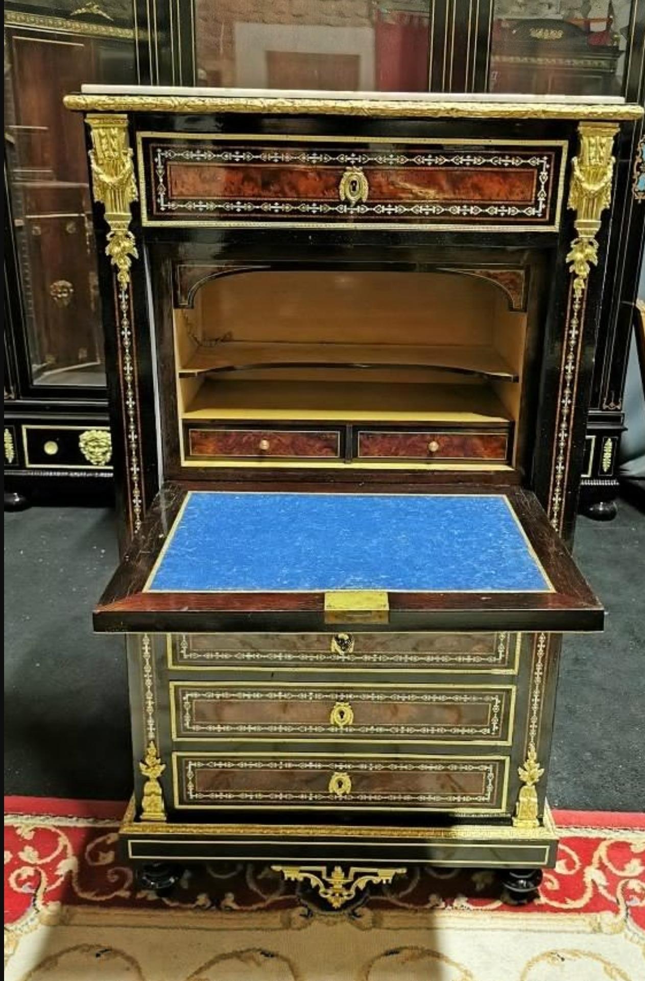 Rare Napoleon III Wedgewood and Boulle Marquetry Secretary Cabinet, France In Good Condition In Paris, FR