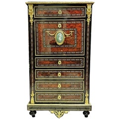 Rare Napoleon III Wedgewood and Boulle Marquetry Secretary Cabinet, France