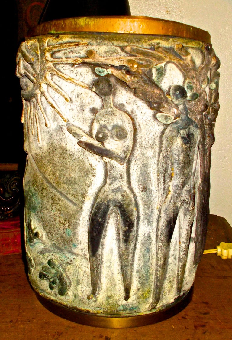 'Adam & Eve' One of the unique 'Scavo' pieces from the fabulous wall created by Martinuzzi for Gino Cenedese, 1950s . Photos demonstrate the very different but equally effective appearance of the piece with the back light and off.