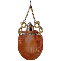 Rare Napoleonic Era Antique Carnelian Gold Perfume Bottle Pendant
