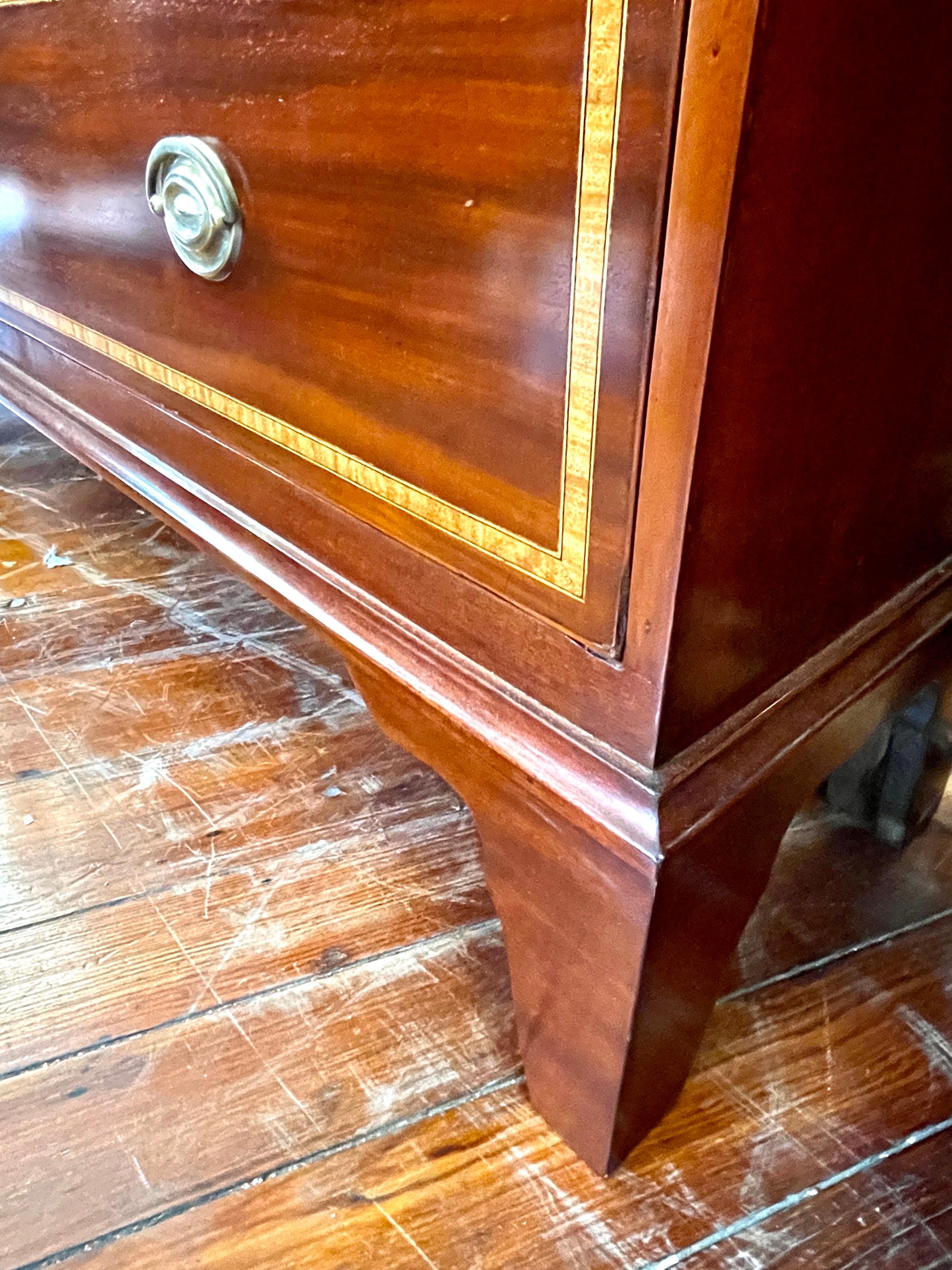 Rare Narrow Antique English Geo.IV Inlaid Flame Mahogany 2 over 3 Chest of Dwrs For Sale 2
