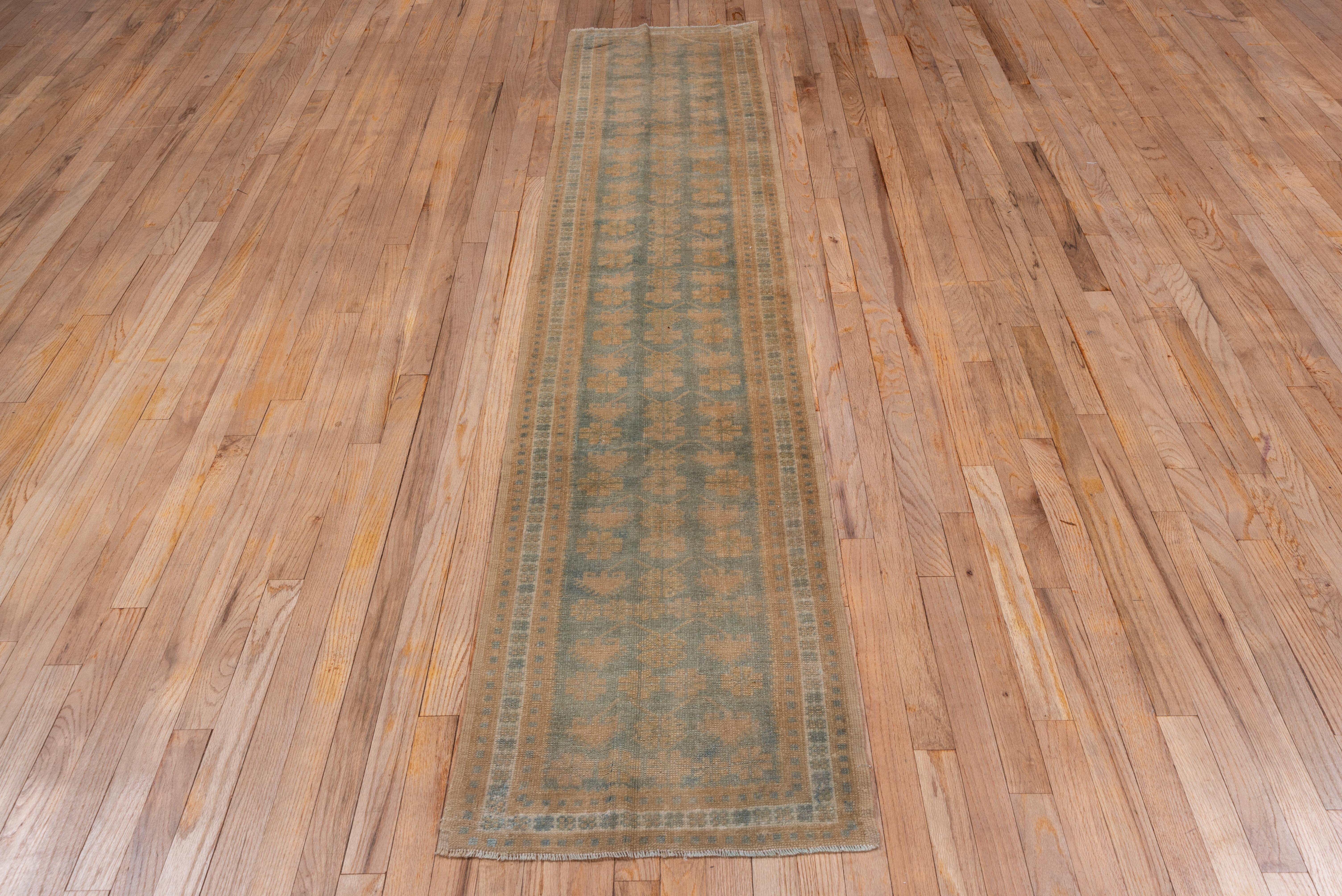 Mid-20th Century Rare & Narrow Antique Turkish Oushak Runner, Light Blue Allover Floral Field For Sale