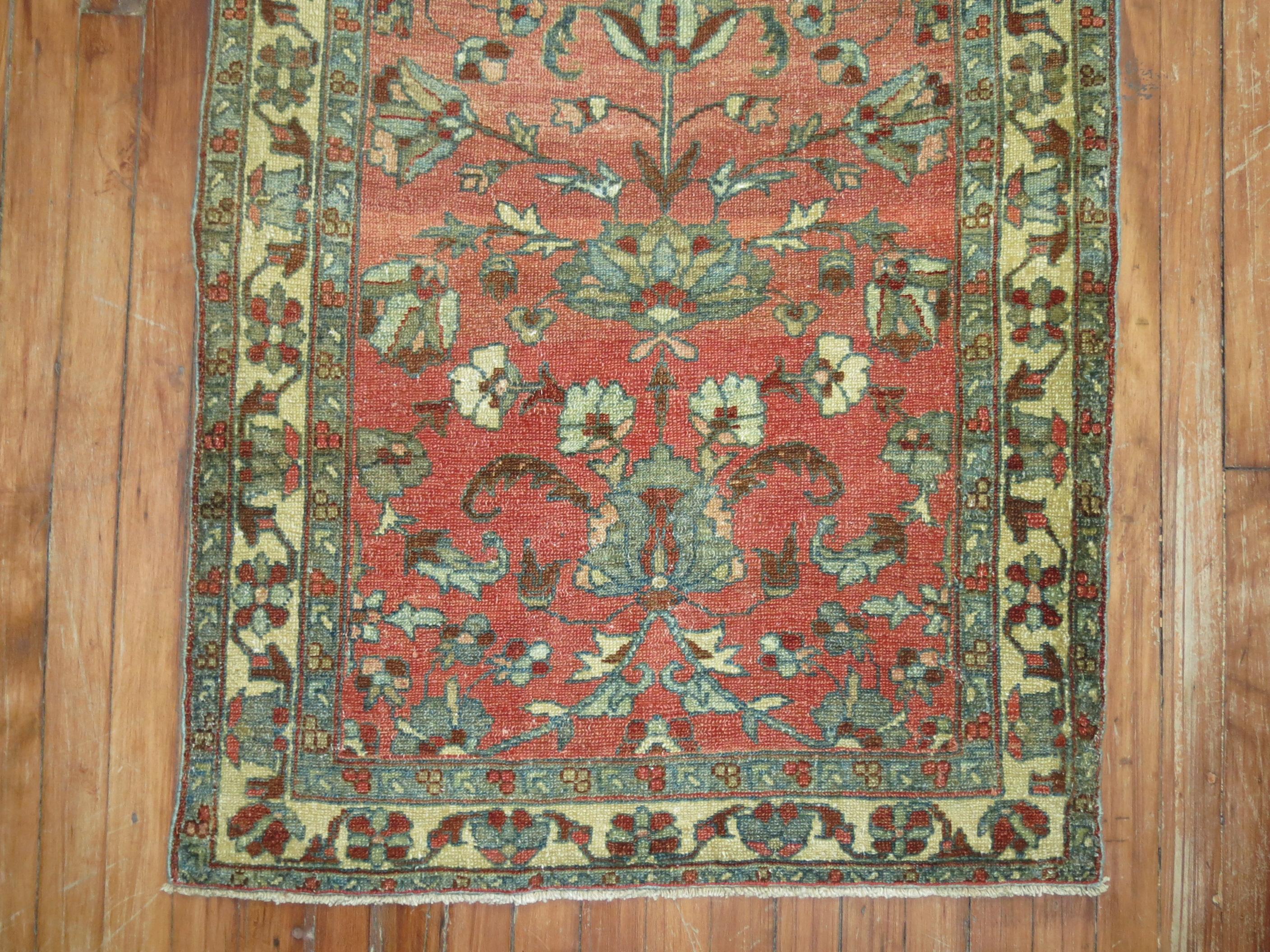 20th Century Rare Narrow Long Antique Soft Red Persian Malayer Runner For Sale