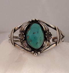 Rare Native Kewa Santo Domingo Turquoise Silver Cuff - Artist Frank Atencio 20gr