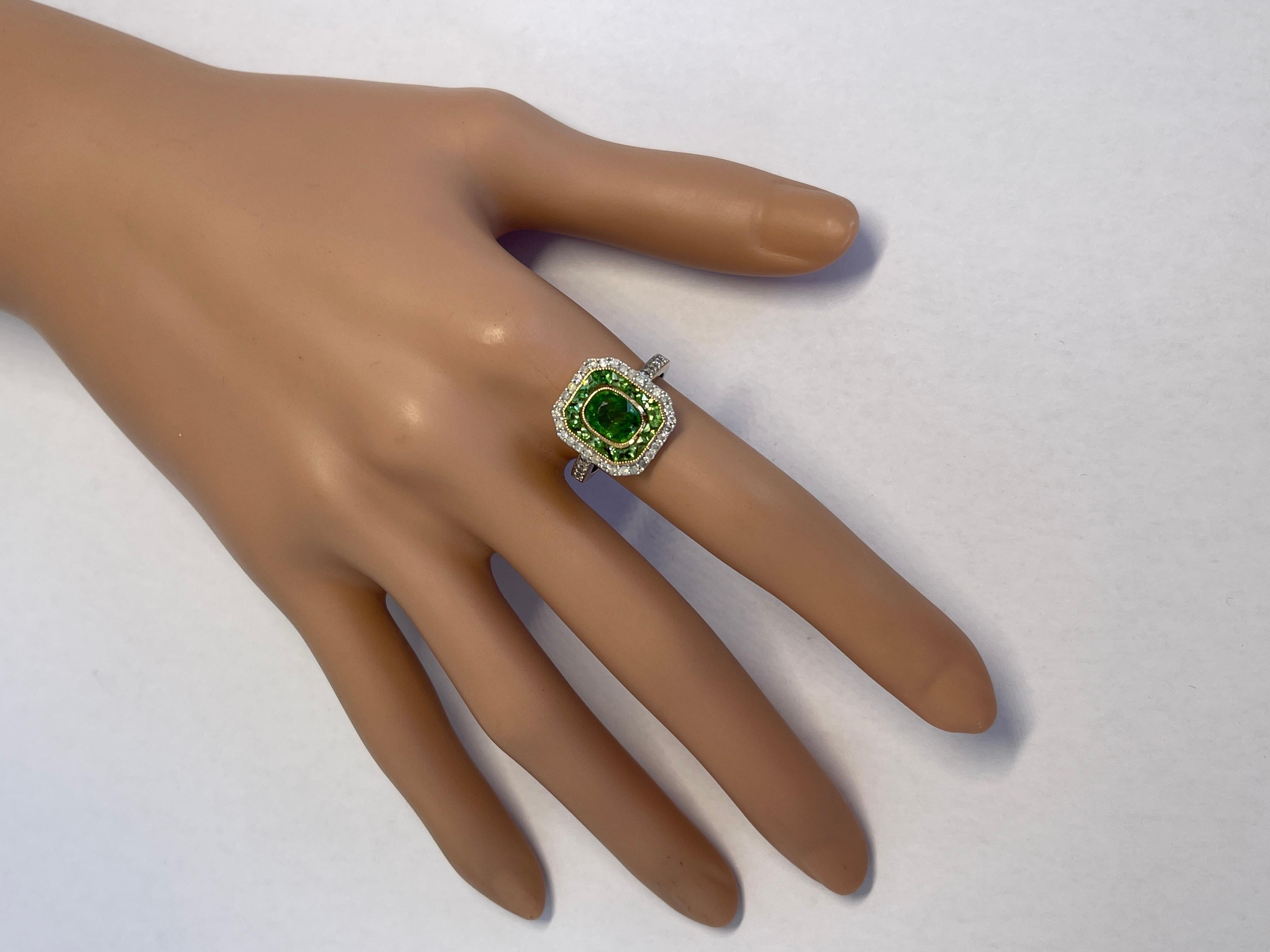 Rare Natural 1ct Carat Tsavorite Garnet Diamond Ring Art Deco Style 9ct Gold In New Condition For Sale In Mona Vale, NSW