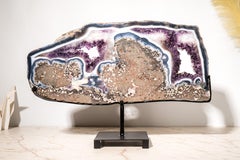Rare Natural Agate and Purple Amethyst Geode Slice Slab, Crystal Tray