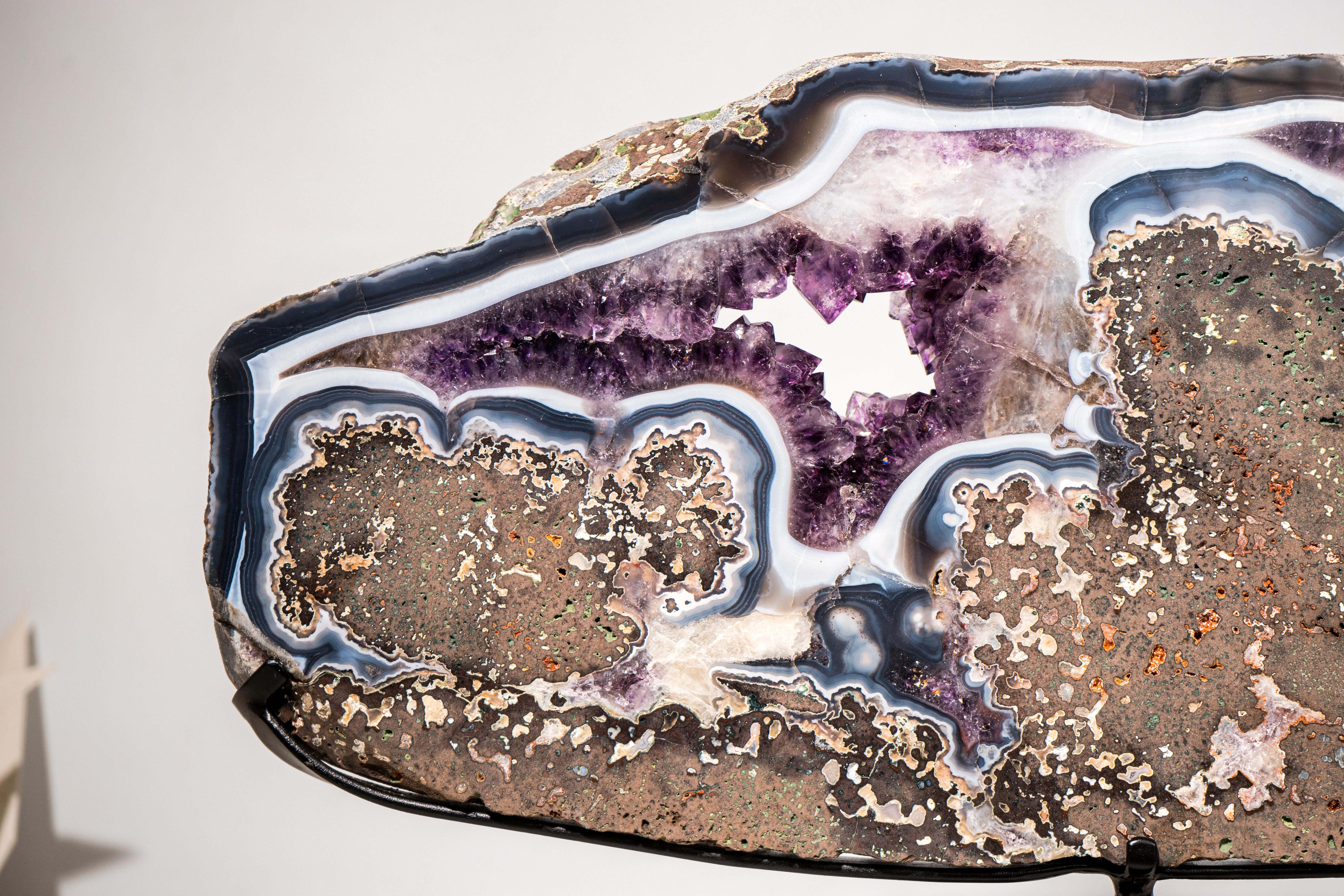 Rare Natural Agate and Purple Amethyst Geode Slice Slab, Crystal Tray In New Condition For Sale In Ametista Do Sul, BR