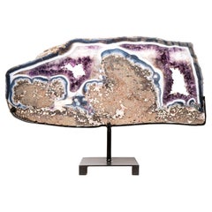 Rare Natural Agate and Purple Amethyst Geode Slice Slab, Crystal Tray