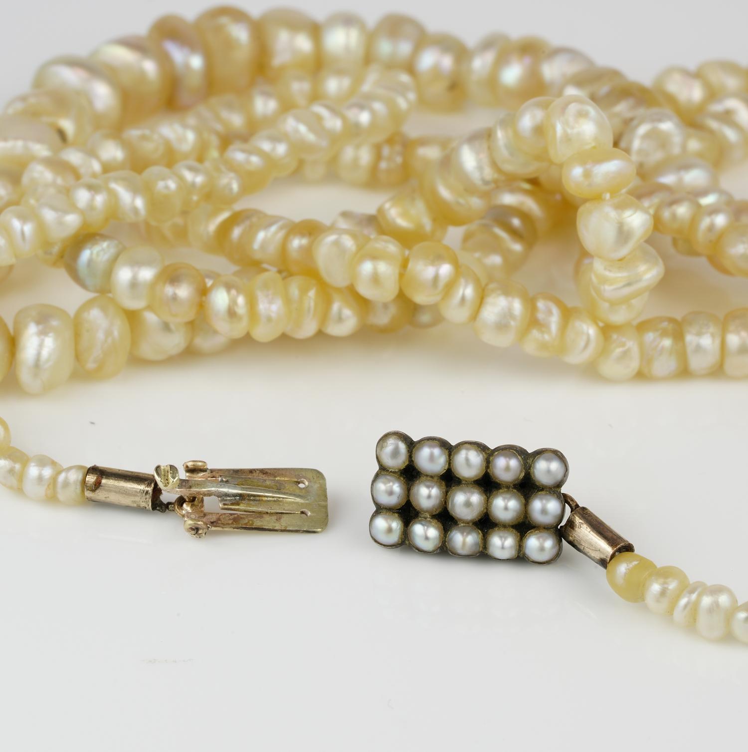 Georgian Rare Natural Basra Pearls Long Flapper Necklace 33.3 Grams