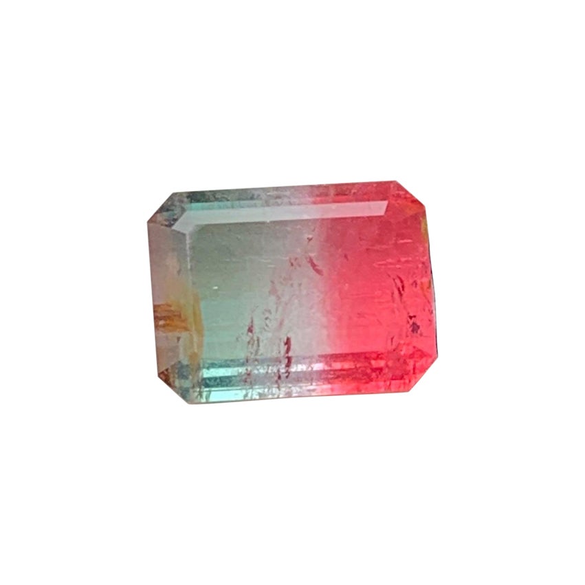 Rare Natural Bi-Color Pink and Green Tourmaline Emerald Cut for Ring Jewelry