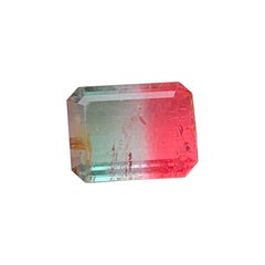 Rare Natural Bi-Color Pink and Green Tourmaline Emerald Cut for Ring Jewelry