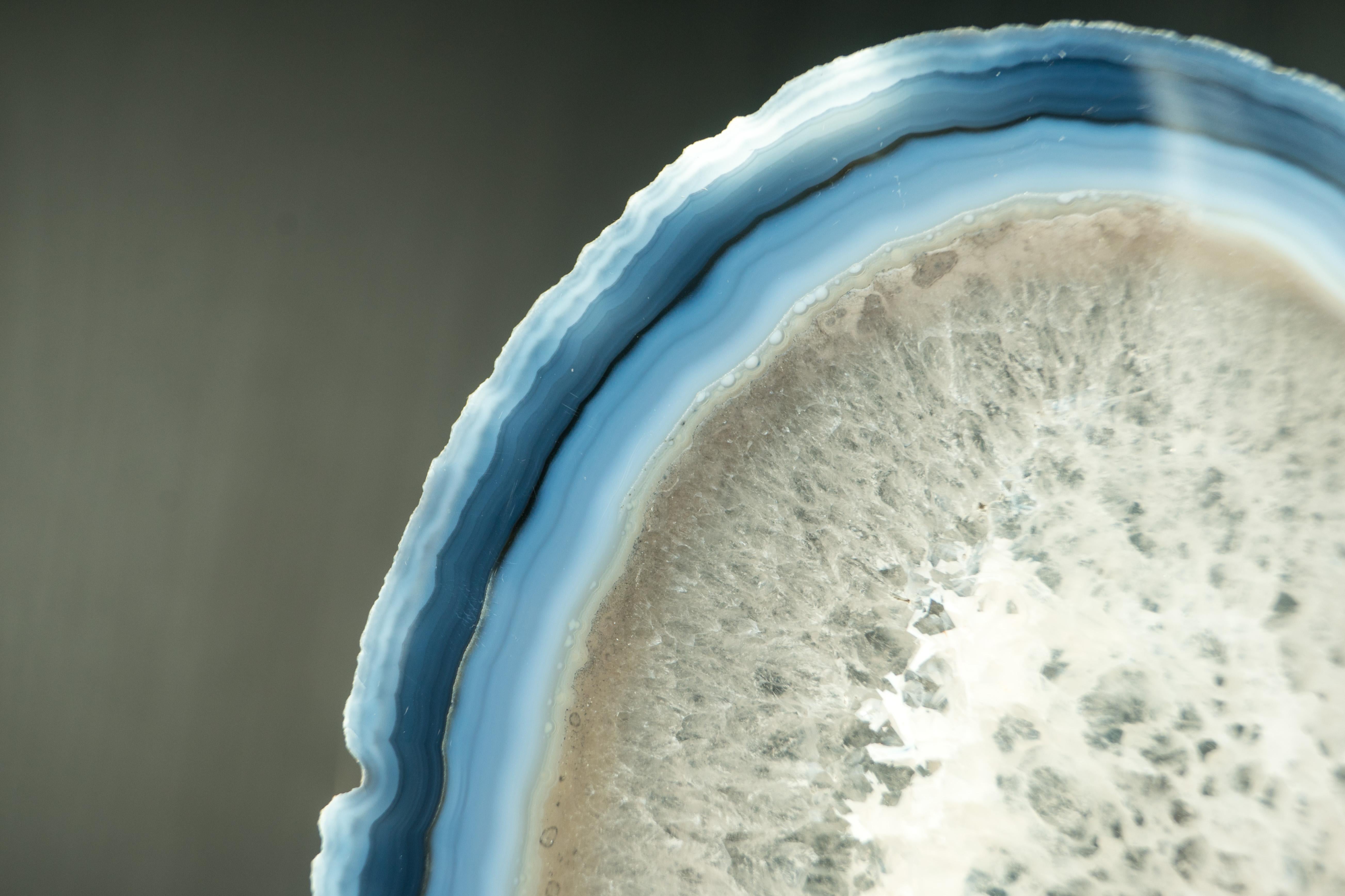 Rare Natural Blue and Bone-White Banded Agate Slice, Premium-Grade Geode Slice 7