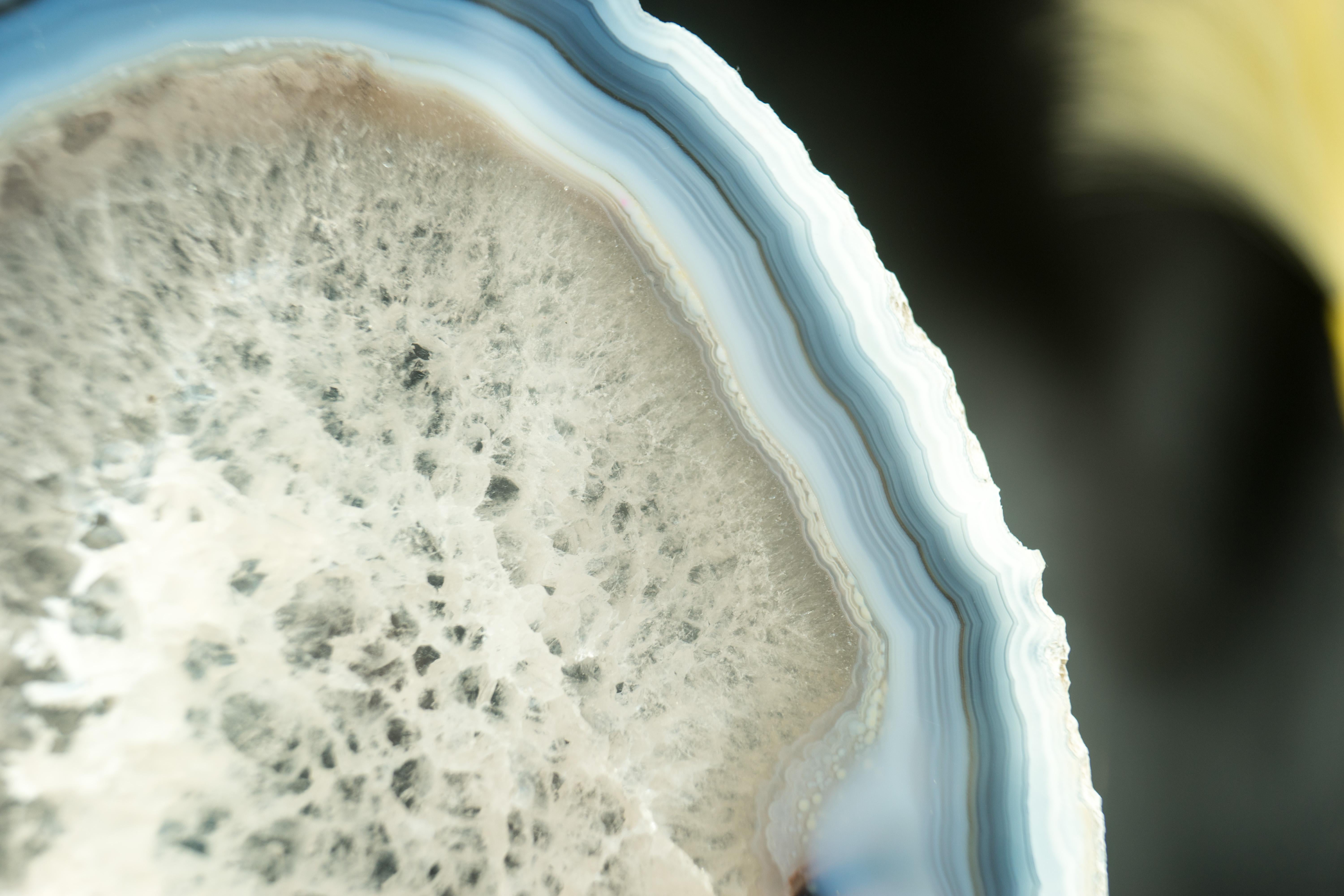 Rare Natural Blue and Bone-White Banded Agate Slice, Premium-Grade Geode Slice 9