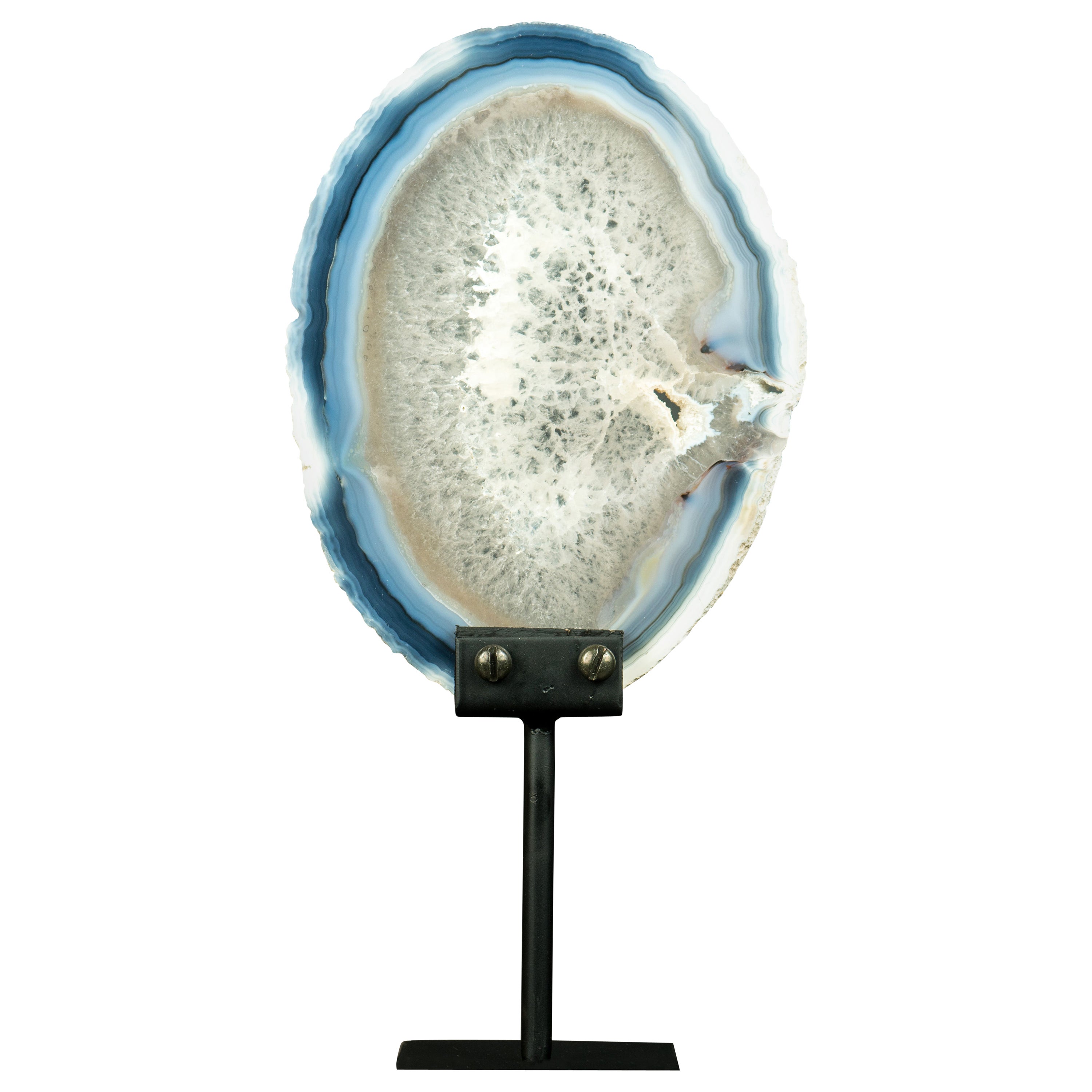 Rare Natural Blue and Bone-White Banded Agate Slice, Premium-Grade Geode Slice