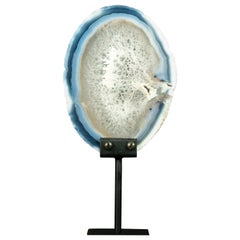 Rare Natural Blue and Bone-White Banded Agate Slice, Premium-Grade Geode Slice