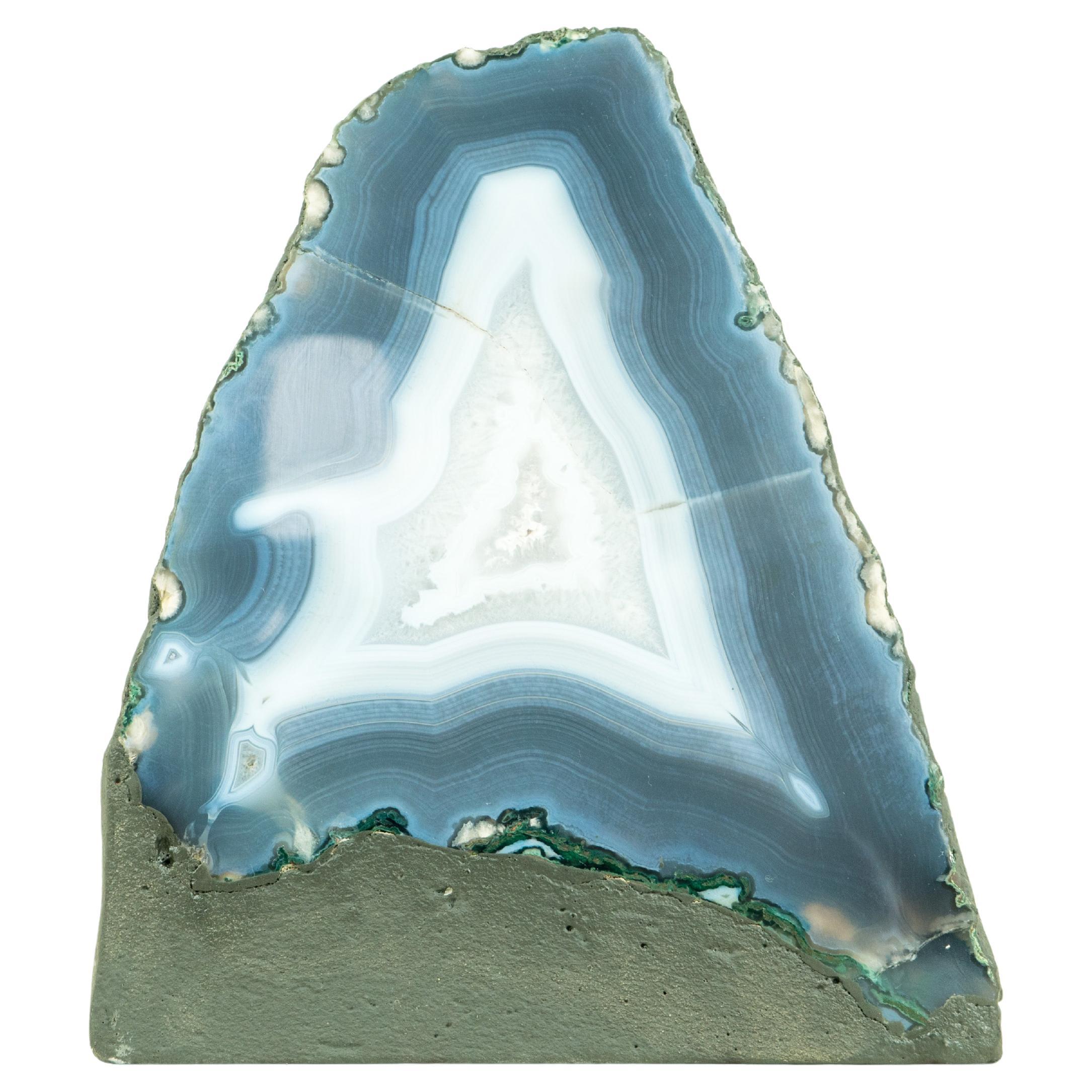 Rara Geoda Natural de Ágata Encaje Azul con Inclusiones de Calcita, Cristal de Grado Extra