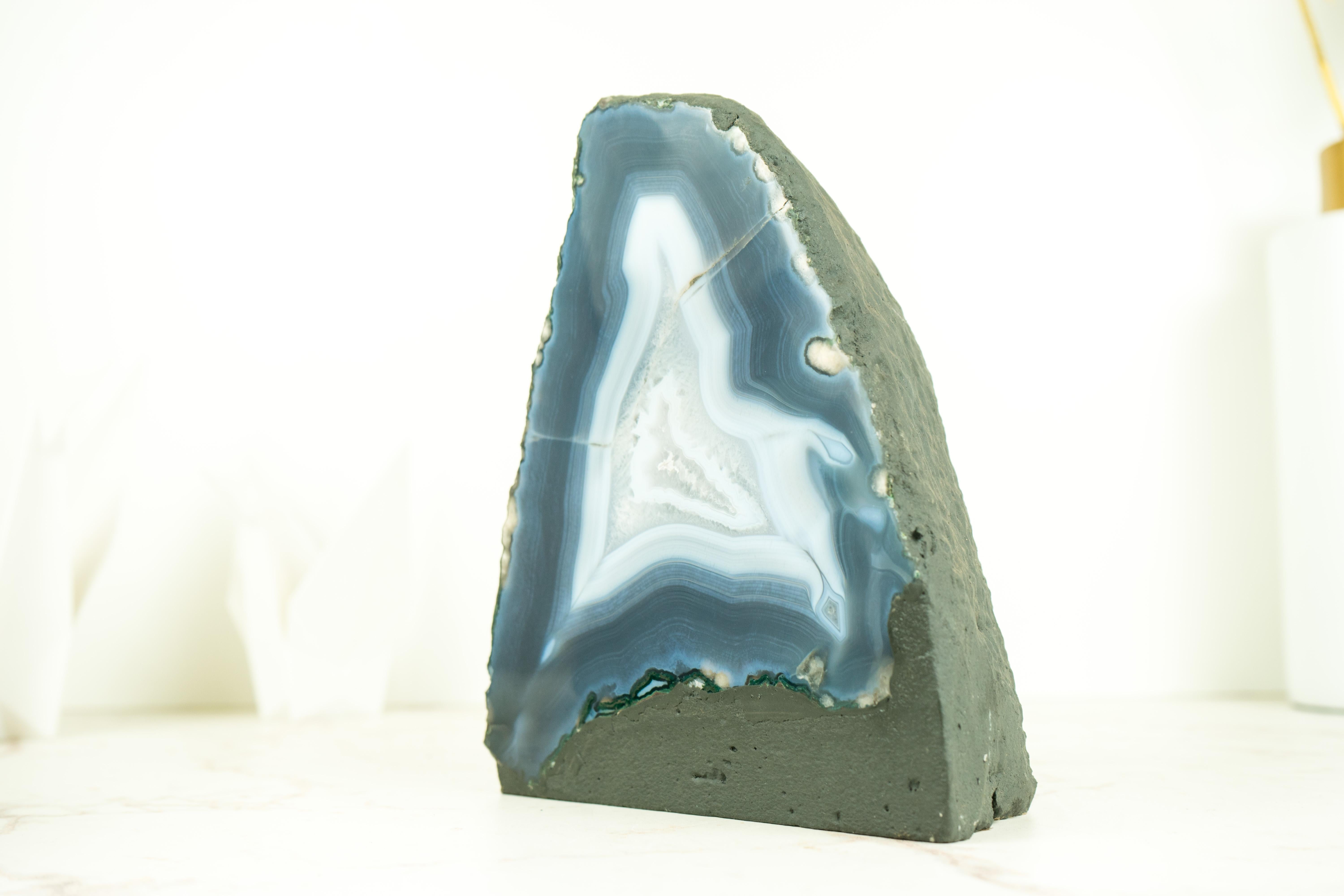 Rara Geoda Natural de Ágata Azul Encaje con Inclusiones de Calcita en venta 3