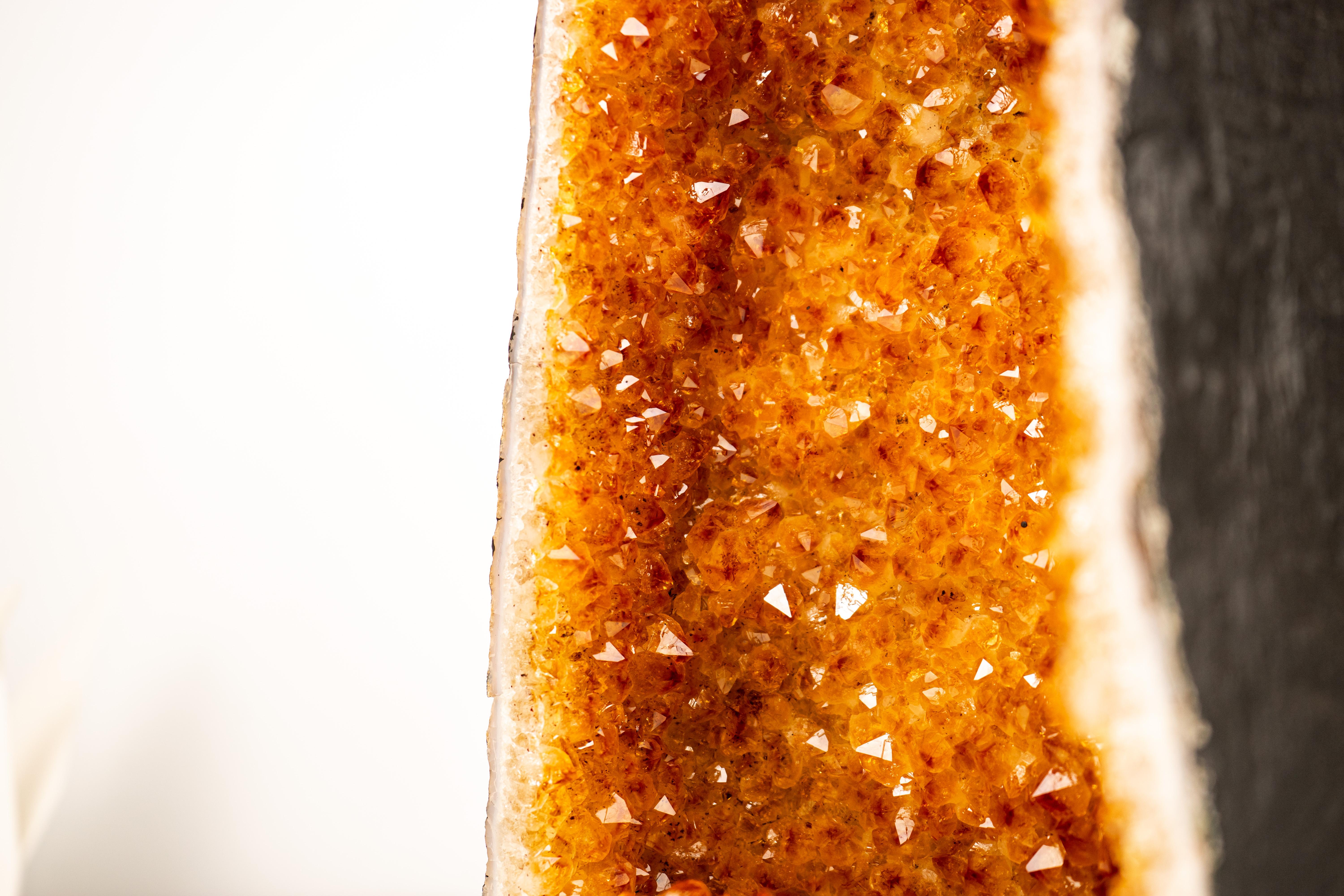 Contemporary Rare Natural Citrine Geode Cathedral with Sparkly Orange Crystals For Sale