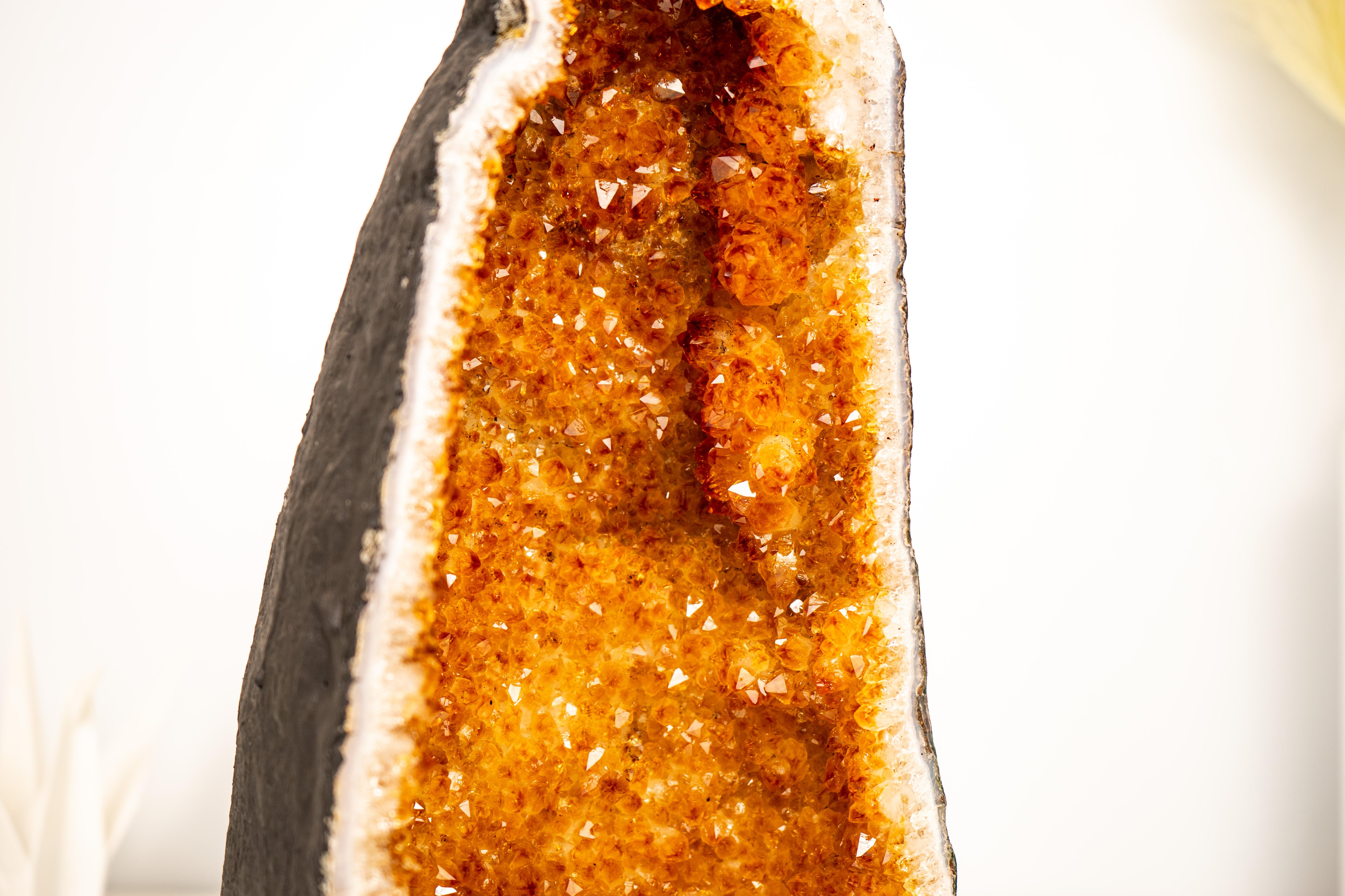 Rare Natural Citrine Geode Cathedral with Sparkly Orange Crystals For Sale 1
