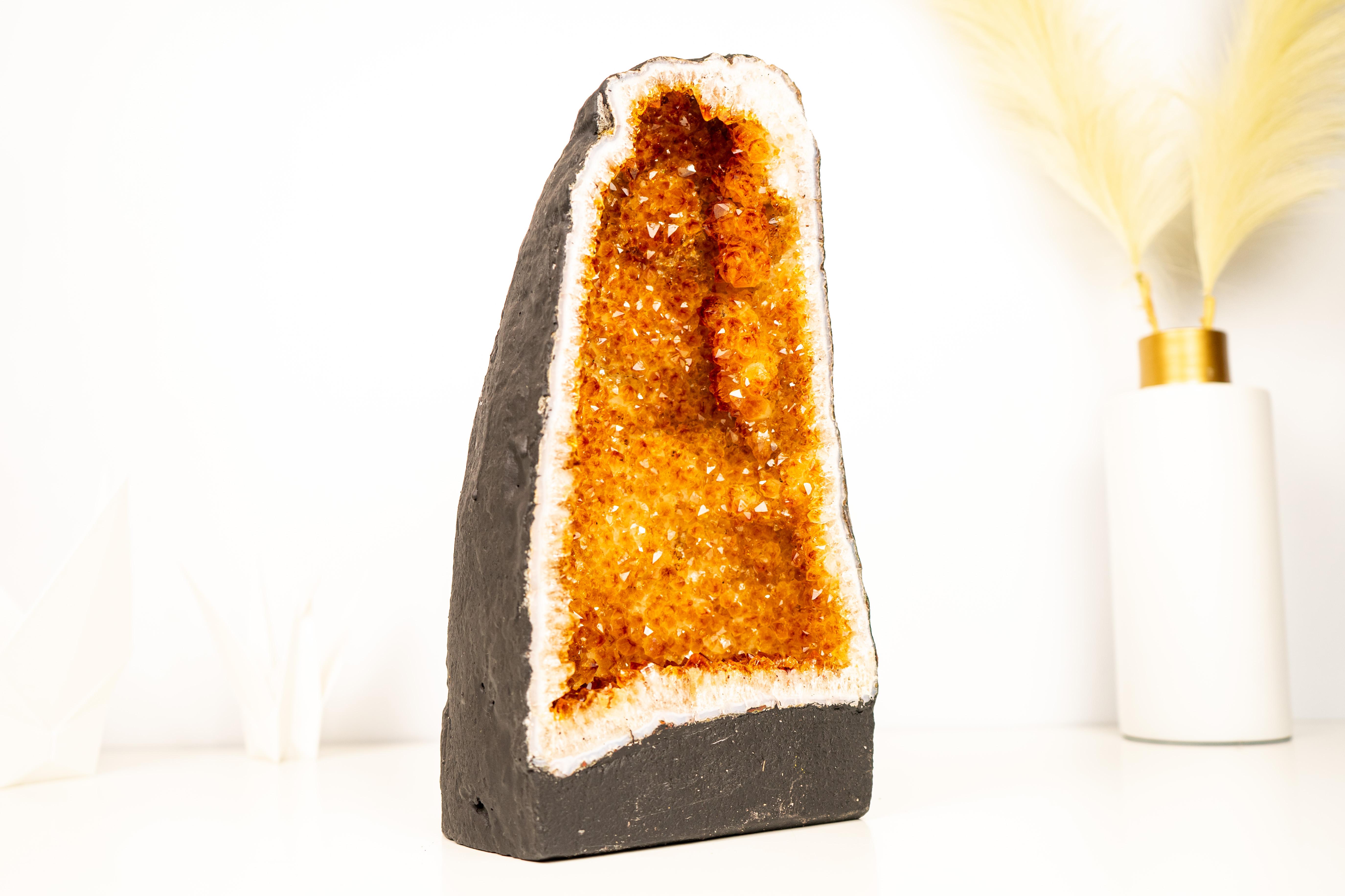 Rare Natural Citrine Geode Cathedral with Sparkly Orange Crystals For Sale 3
