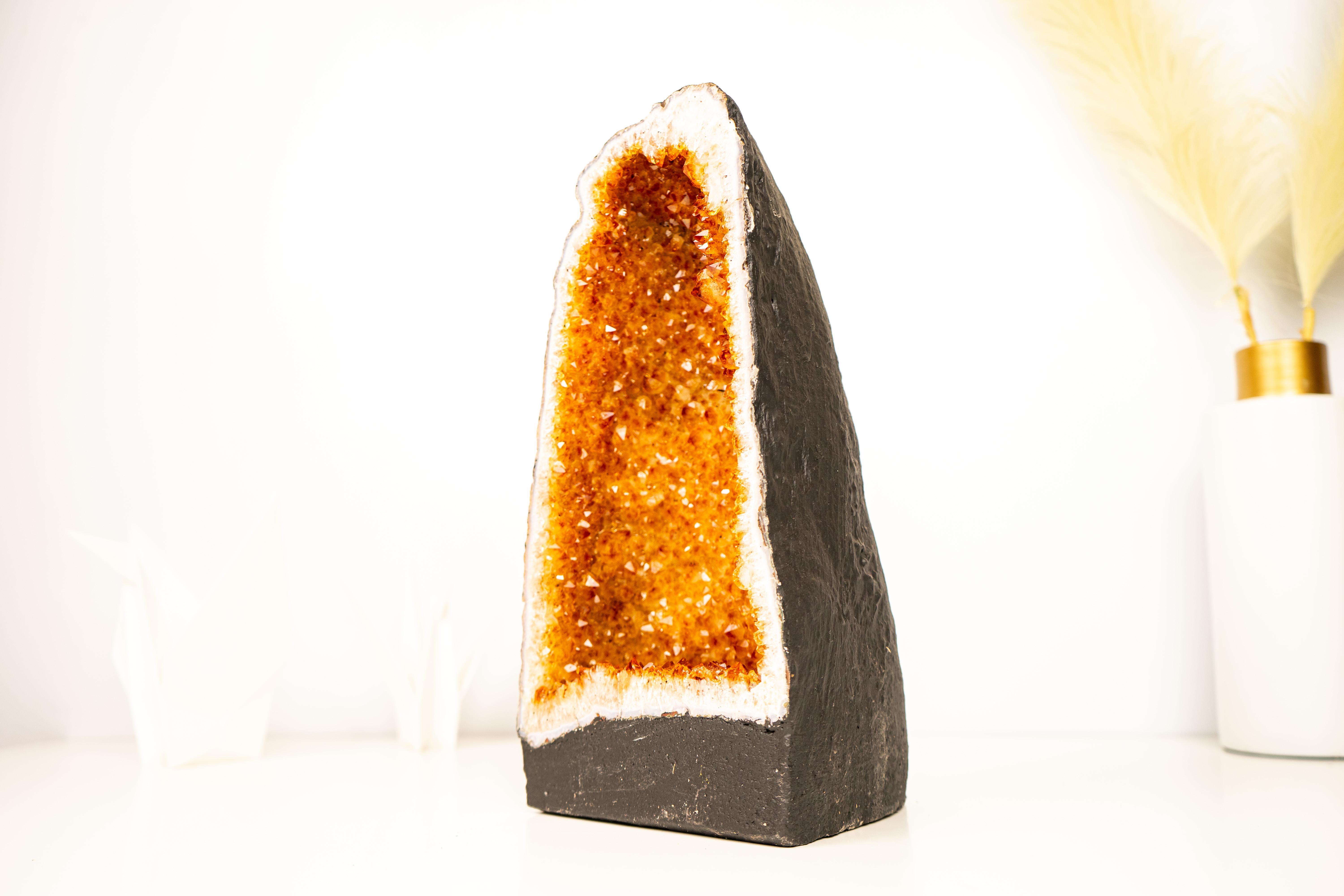 Rare Natural Citrine Geode Cathedral with Sparkly Orange Crystals For Sale 4