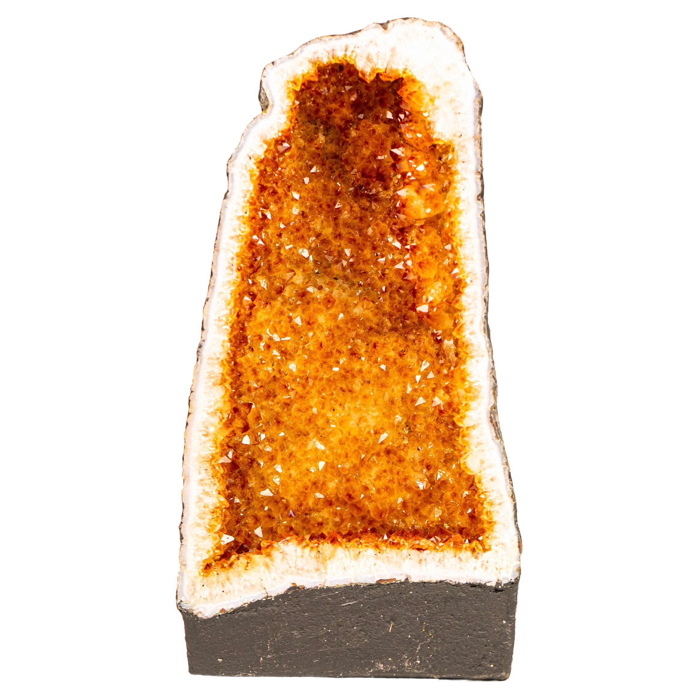 Rara Geoda Catedral de Citrino Natural con Cristales Naranja Brillantes
