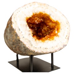 Rare Natural Citrine Geode Cave with Golden-Orange Druzy and White Quartz Frame