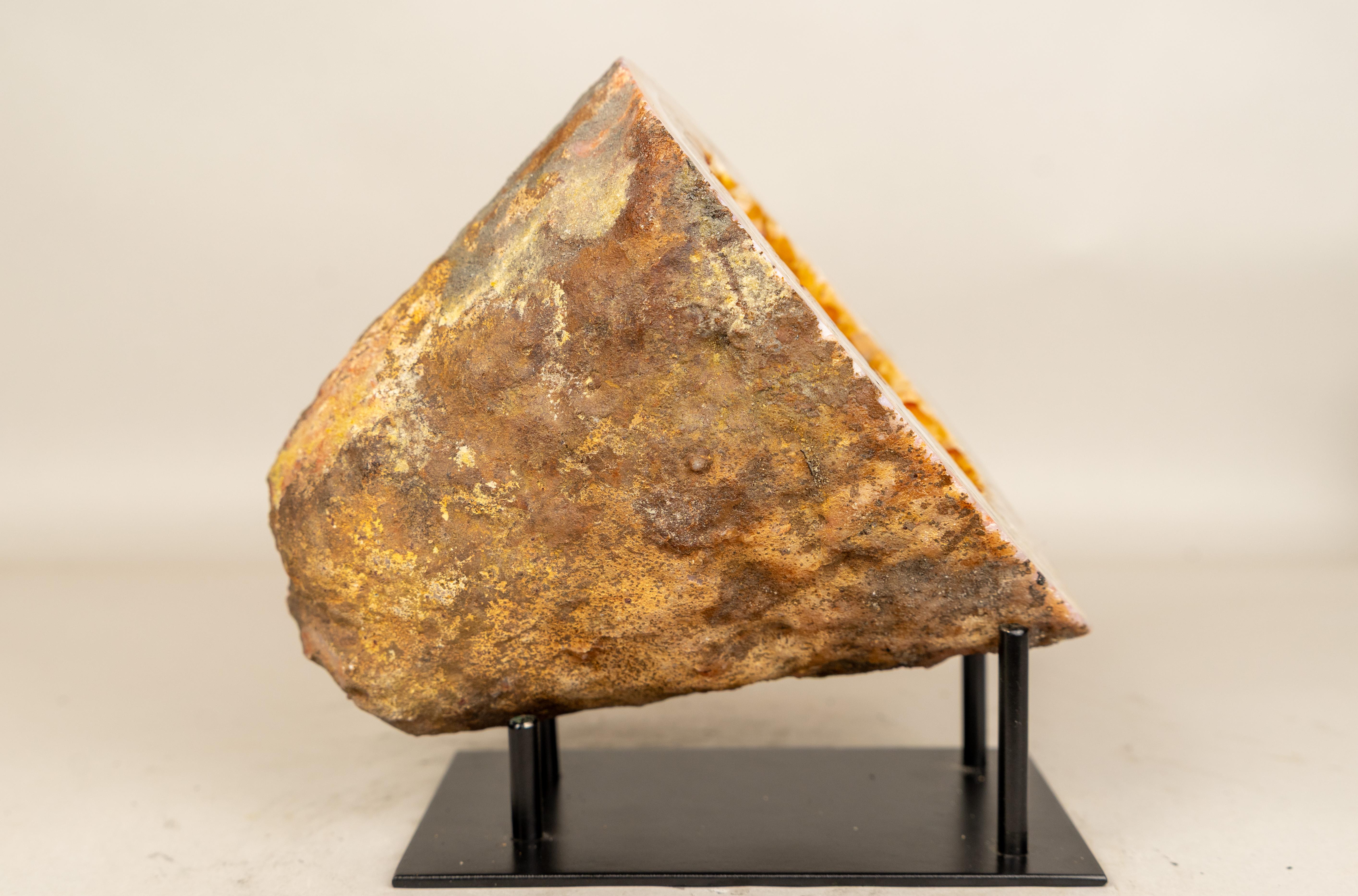 Seltene natürliche Citrin-Geode mit gold-orangefarbenem Druzy und Blumenrosetten im Zustand „Neu“ im Angebot in Ametista Do Sul, BR